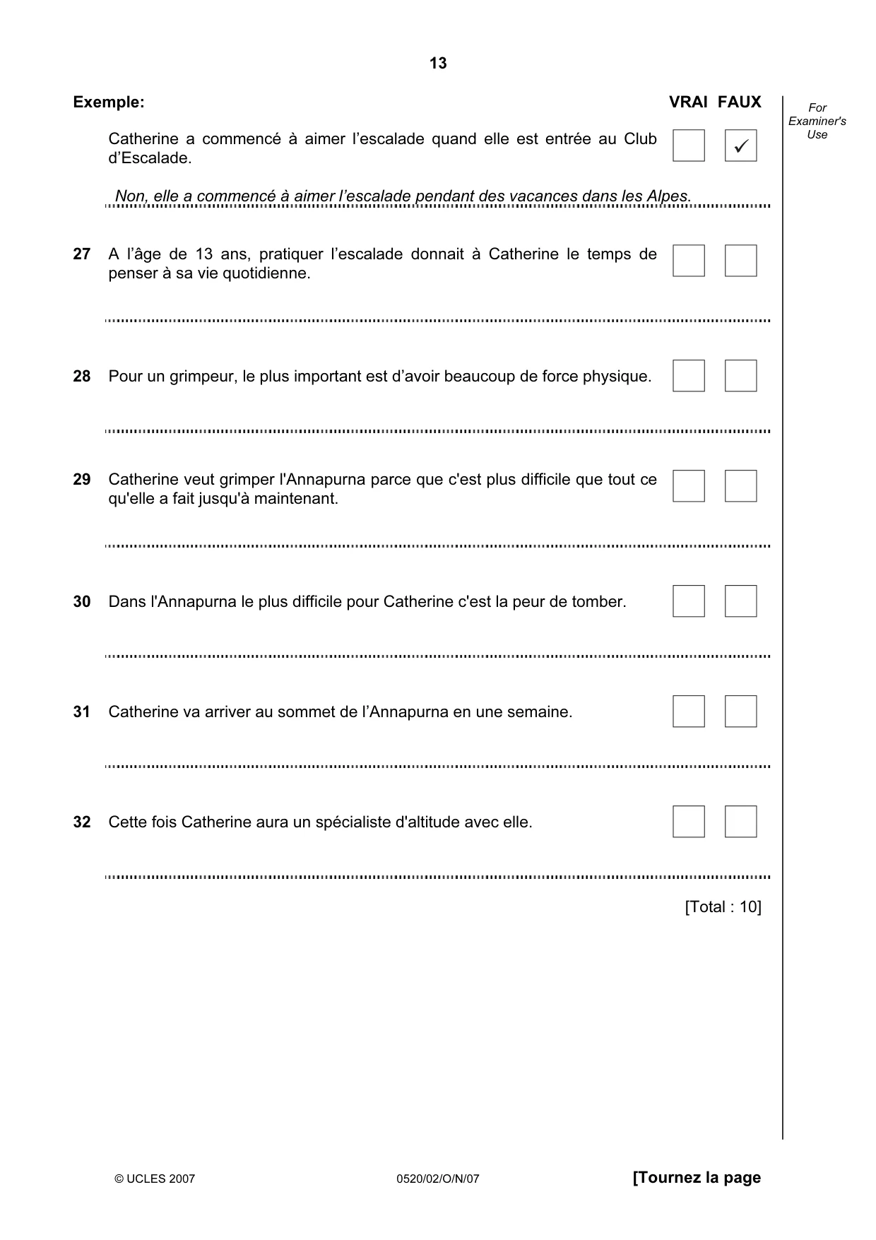 Cambridge IGCSE French - Foreign Language 0520 2007 Oct/Nov Paper 2 · Variant 1 question paper, page 13 of 16