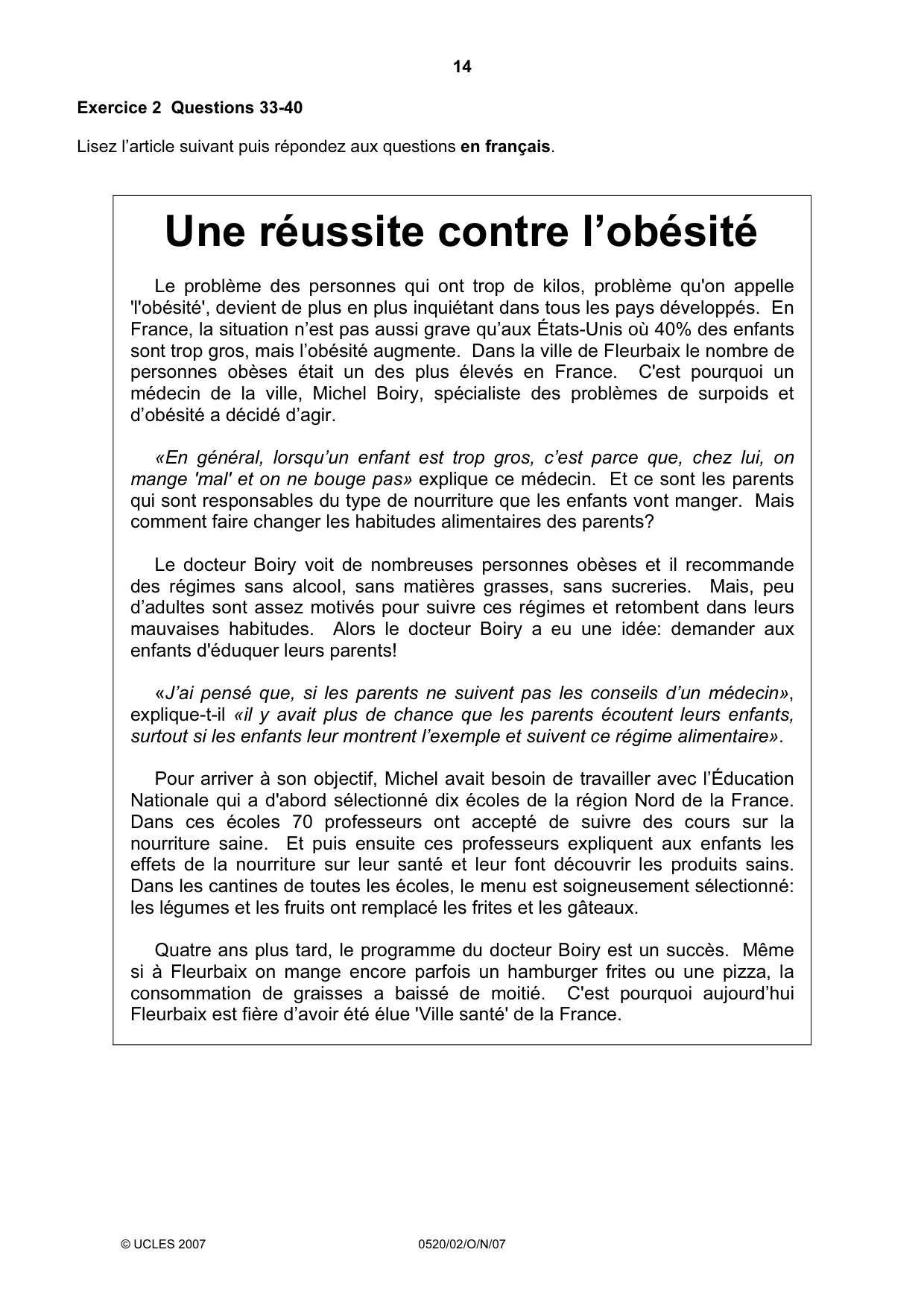 Cambridge IGCSE French - Foreign Language 0520 2007 Oct/Nov Paper 2 · Variant 1 question paper, page 14 of 16