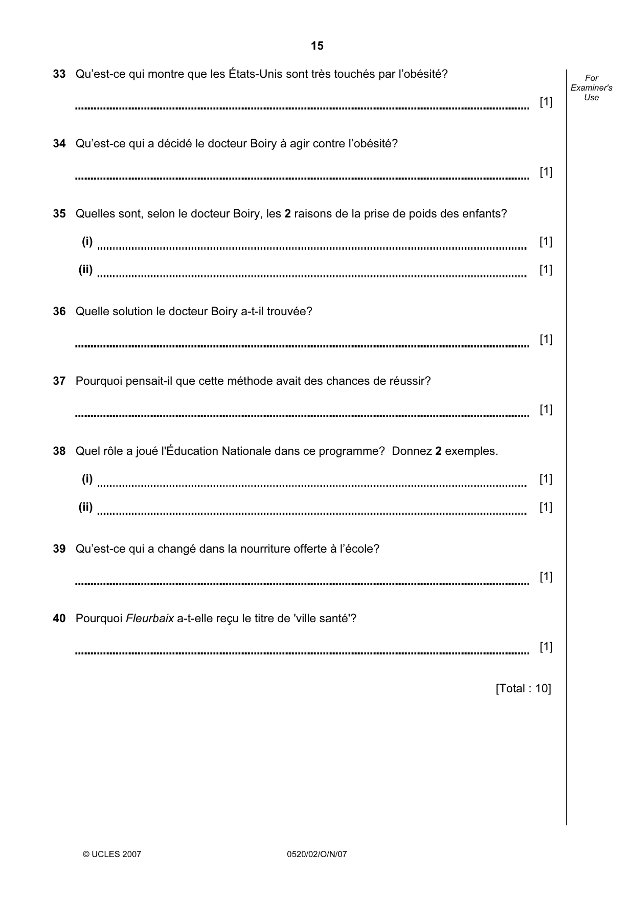 Cambridge IGCSE French - Foreign Language 0520 2007 Oct/Nov Paper 2 · Variant 1 question paper, page 15 of 16