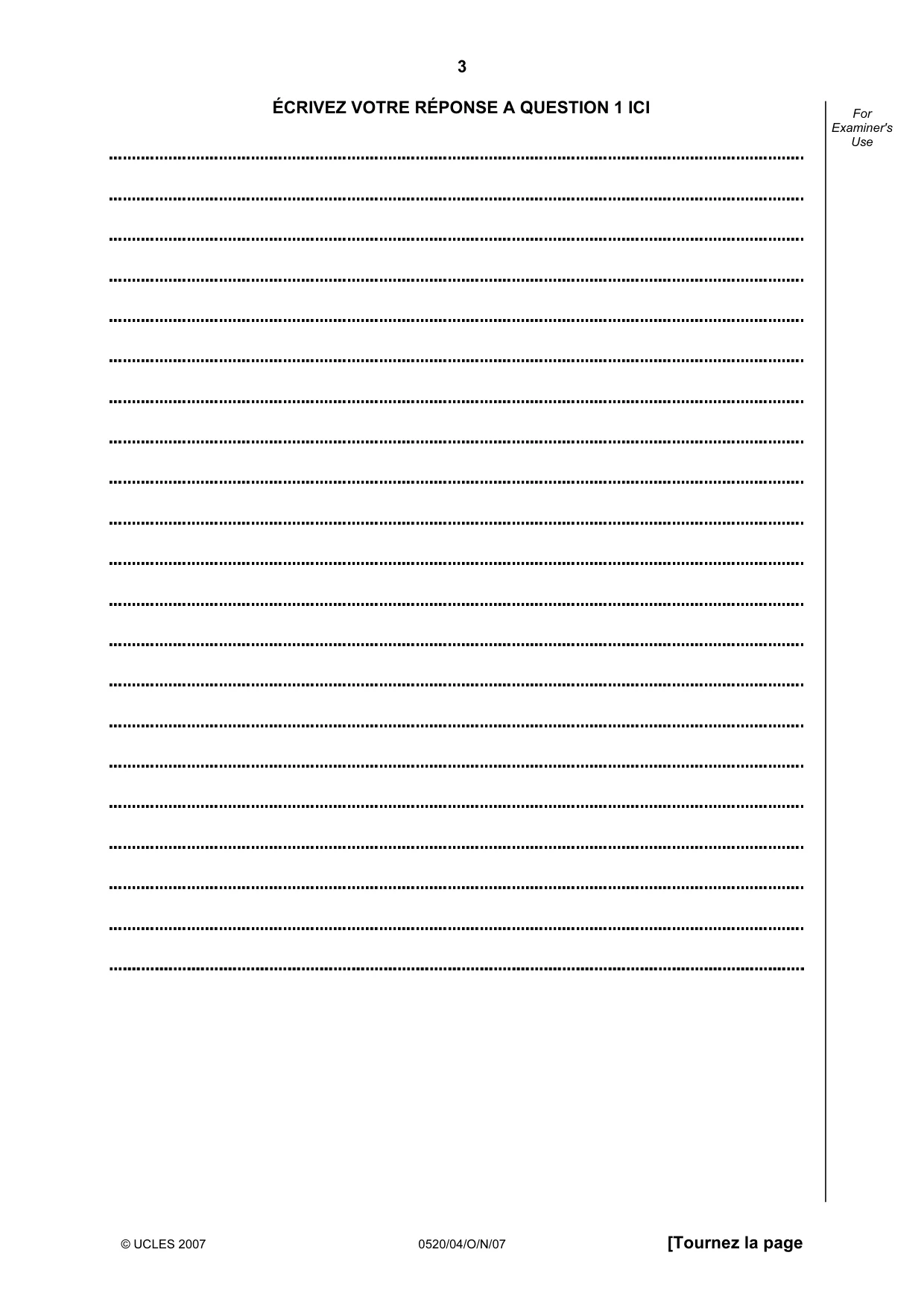 Cambridge IGCSE French - Foreign Language 0520 2007 Oct/Nov Paper 4 · Variant 1 question paper, page 3 of 4