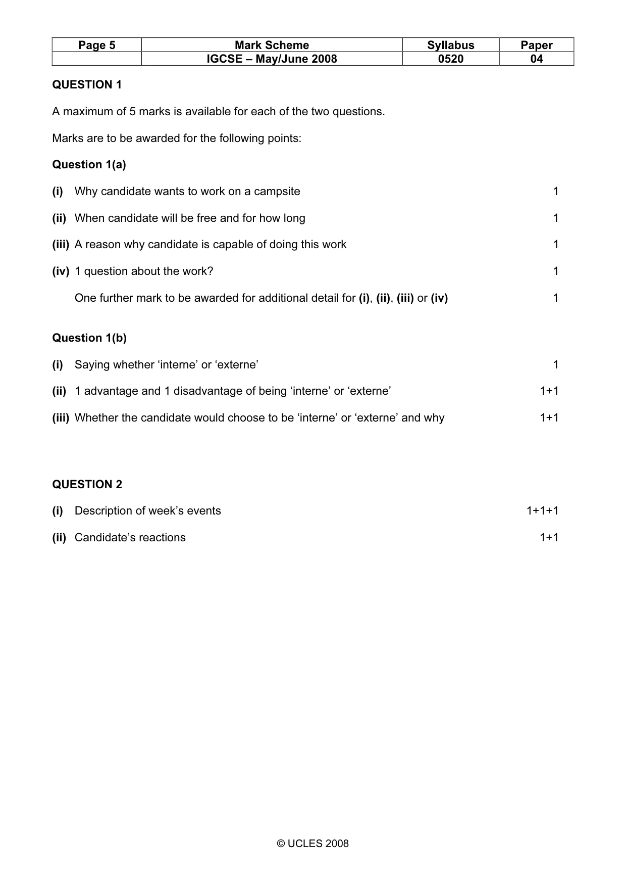 Mark scheme, page 5 of 16