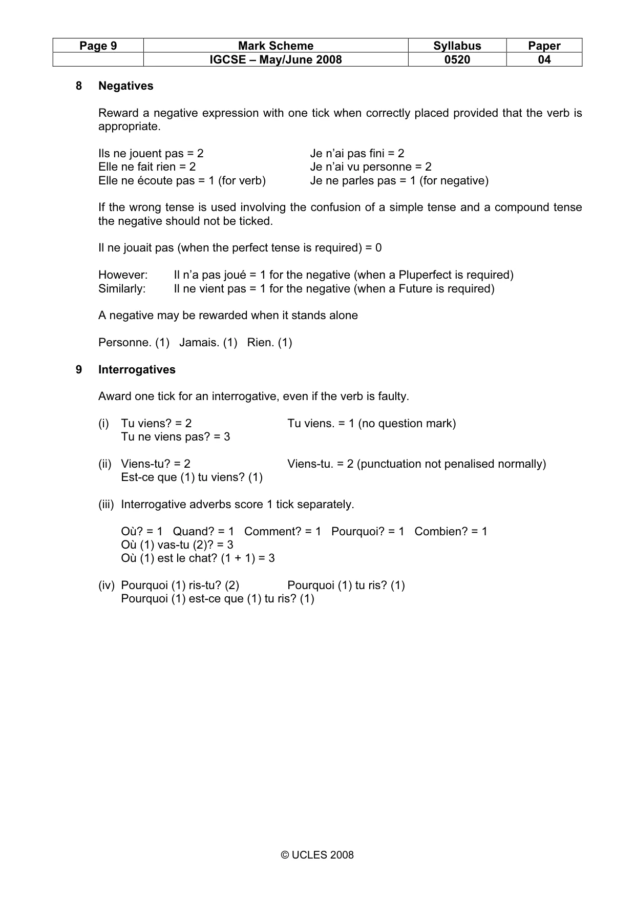 Mark scheme, page 9 of 16