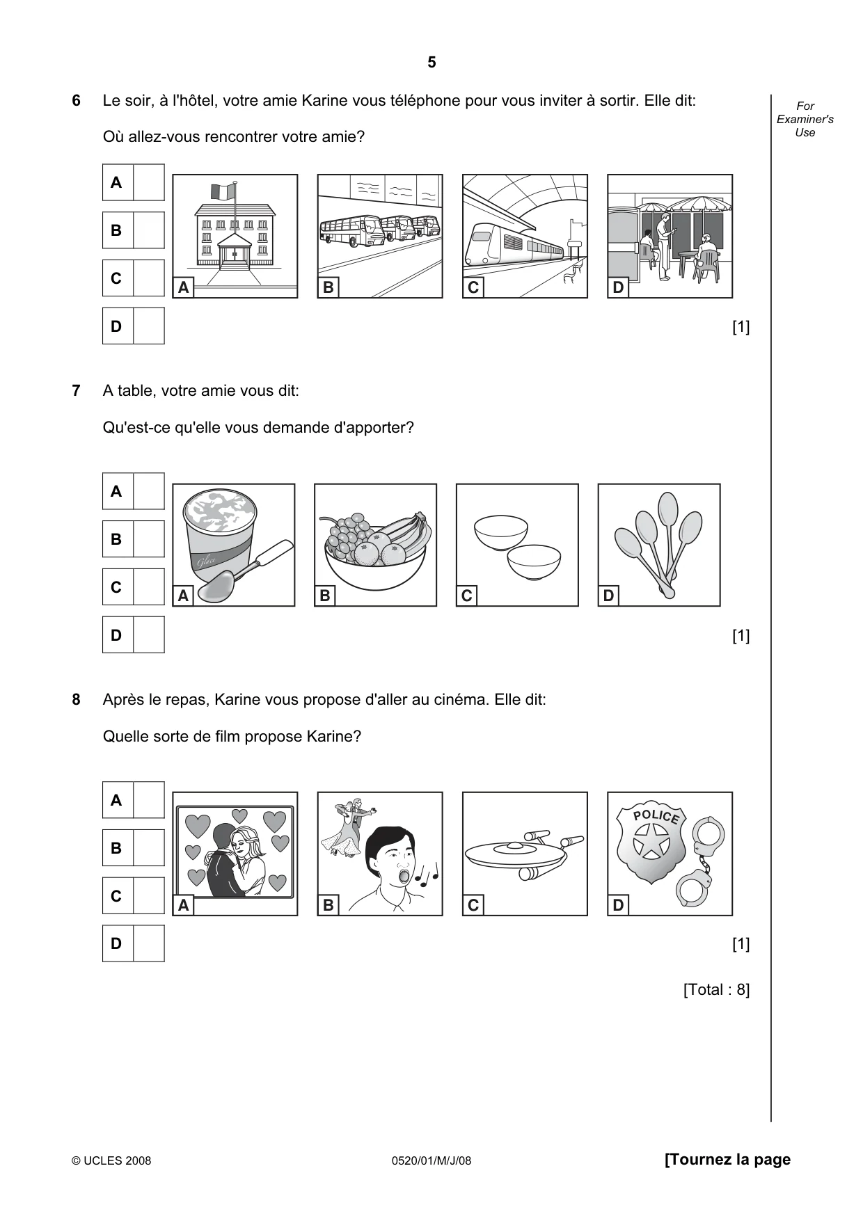 Cambridge IGCSE French - Foreign Language 0520 2008 May/June Paper 1 · Variant 1 question paper, page 5 of 12
