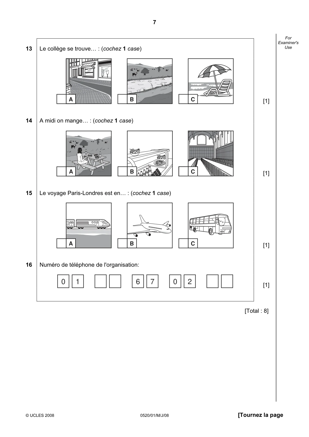 Cambridge IGCSE French - Foreign Language 0520 2008 May/June Paper 1 · Variant 1 question paper, page 7 of 12
