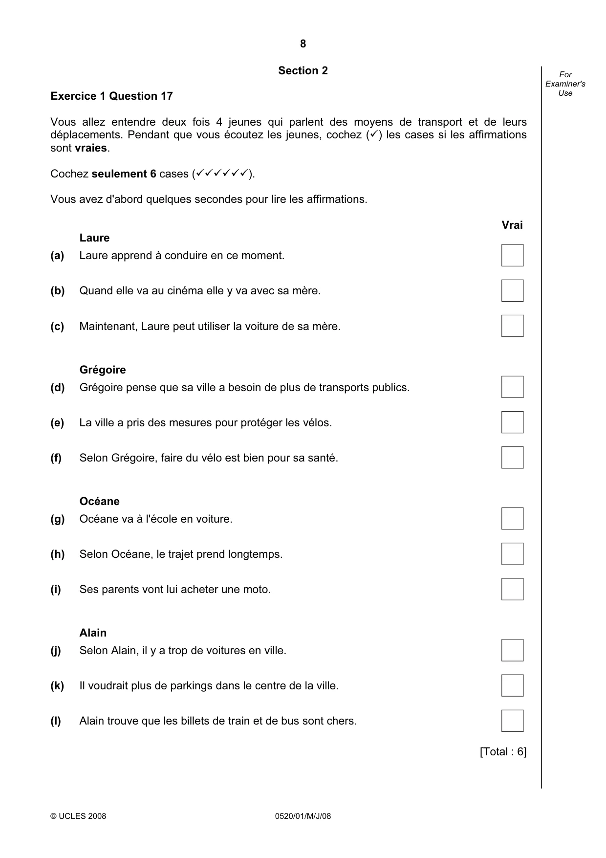 Cambridge IGCSE French - Foreign Language 0520 2008 May/June Paper 1 · Variant 1 question paper, page 8 of 12