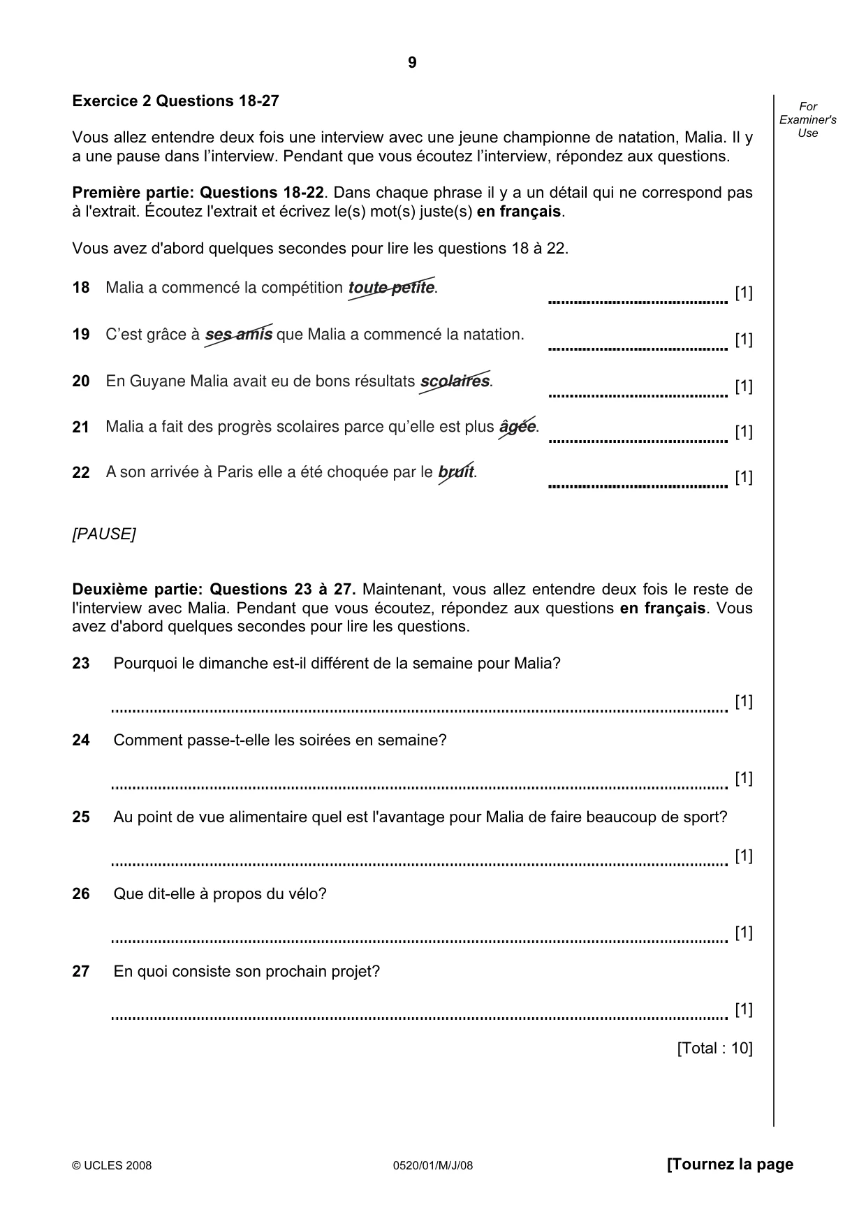 Cambridge IGCSE French - Foreign Language 0520 2008 May/June Paper 1 · Variant 1 question paper, page 9 of 12