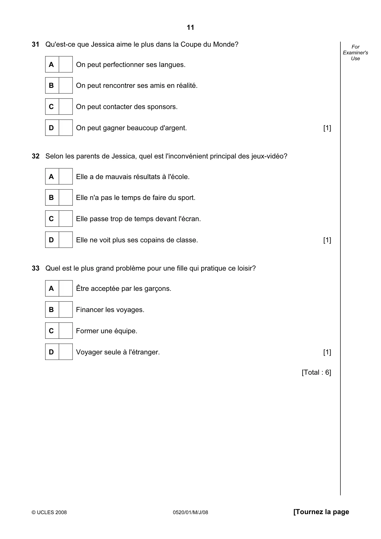 Cambridge IGCSE French - Foreign Language 0520 2008 May/June Paper 1 · Variant 1 question paper, page 11 of 12