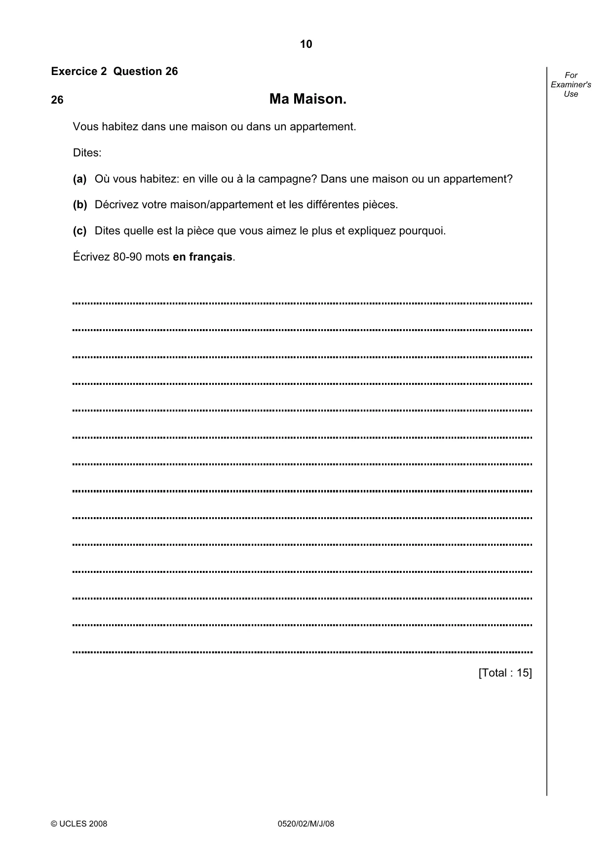 Cambridge IGCSE French - Foreign Language 0520 2008 May/June Paper 2 · Variant 1 question paper, page 10 of 16