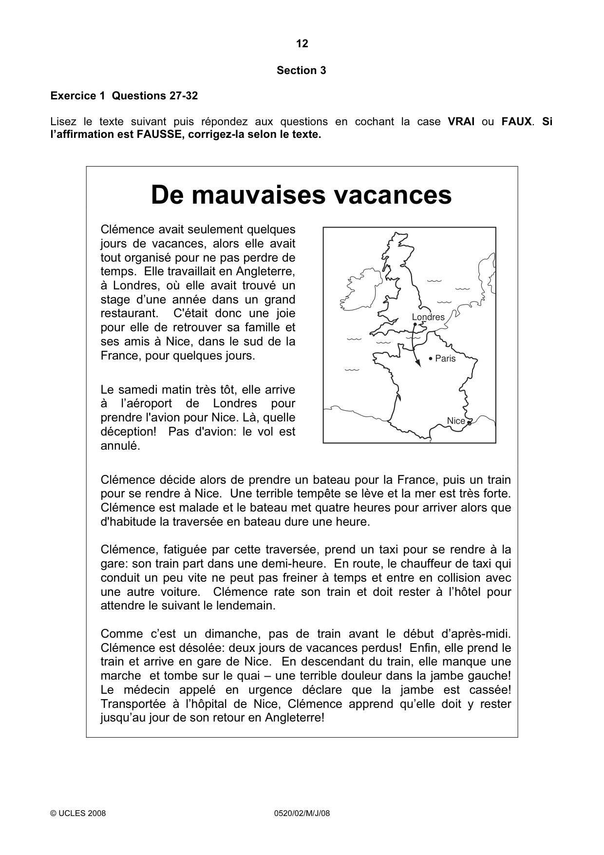 Cambridge IGCSE French - Foreign Language 0520 2008 May/June Paper 2 · Variant 1 question paper, page 12 of 16