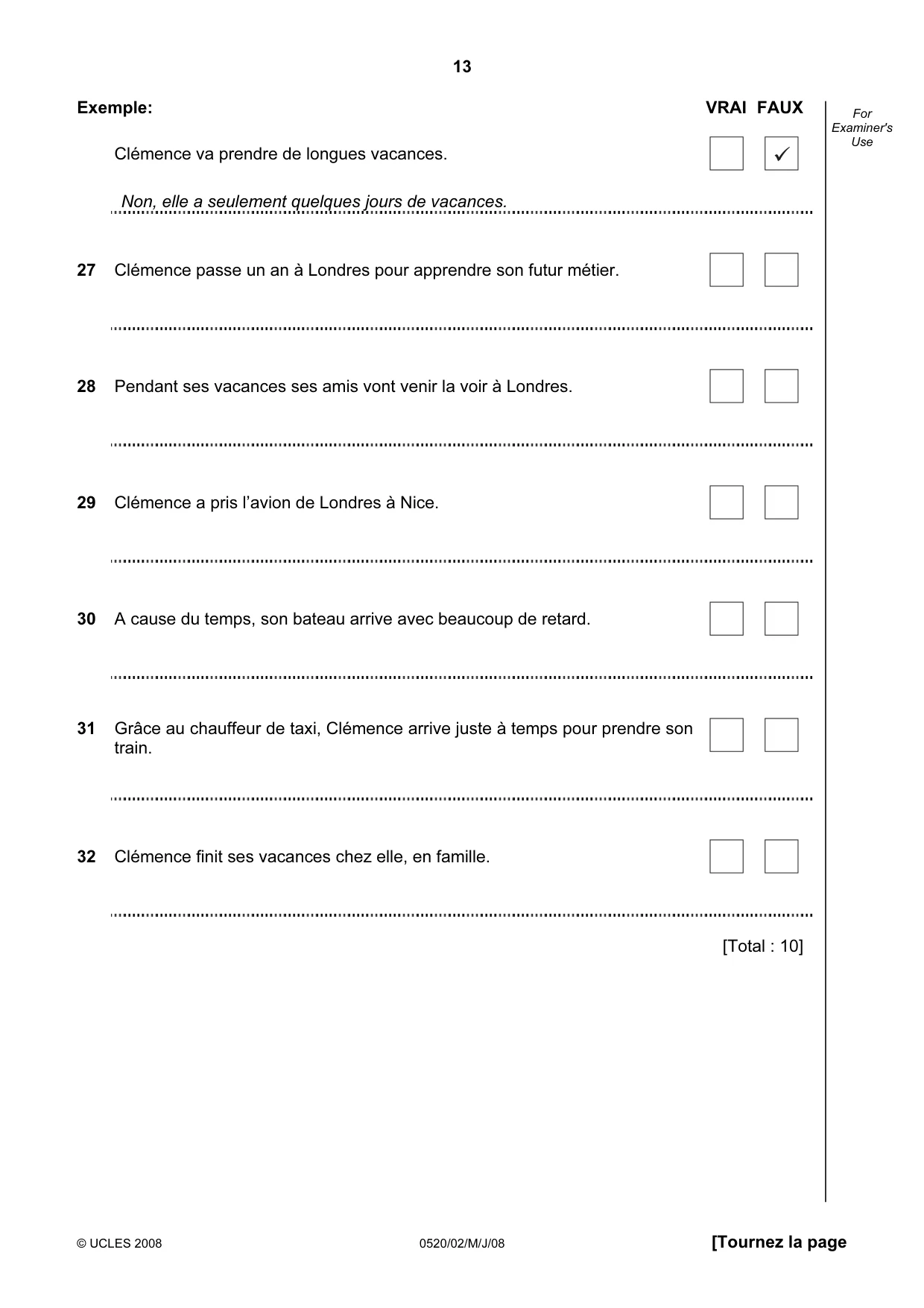 Cambridge IGCSE French - Foreign Language 0520 2008 May/June Paper 2 · Variant 1 question paper, page 13 of 16