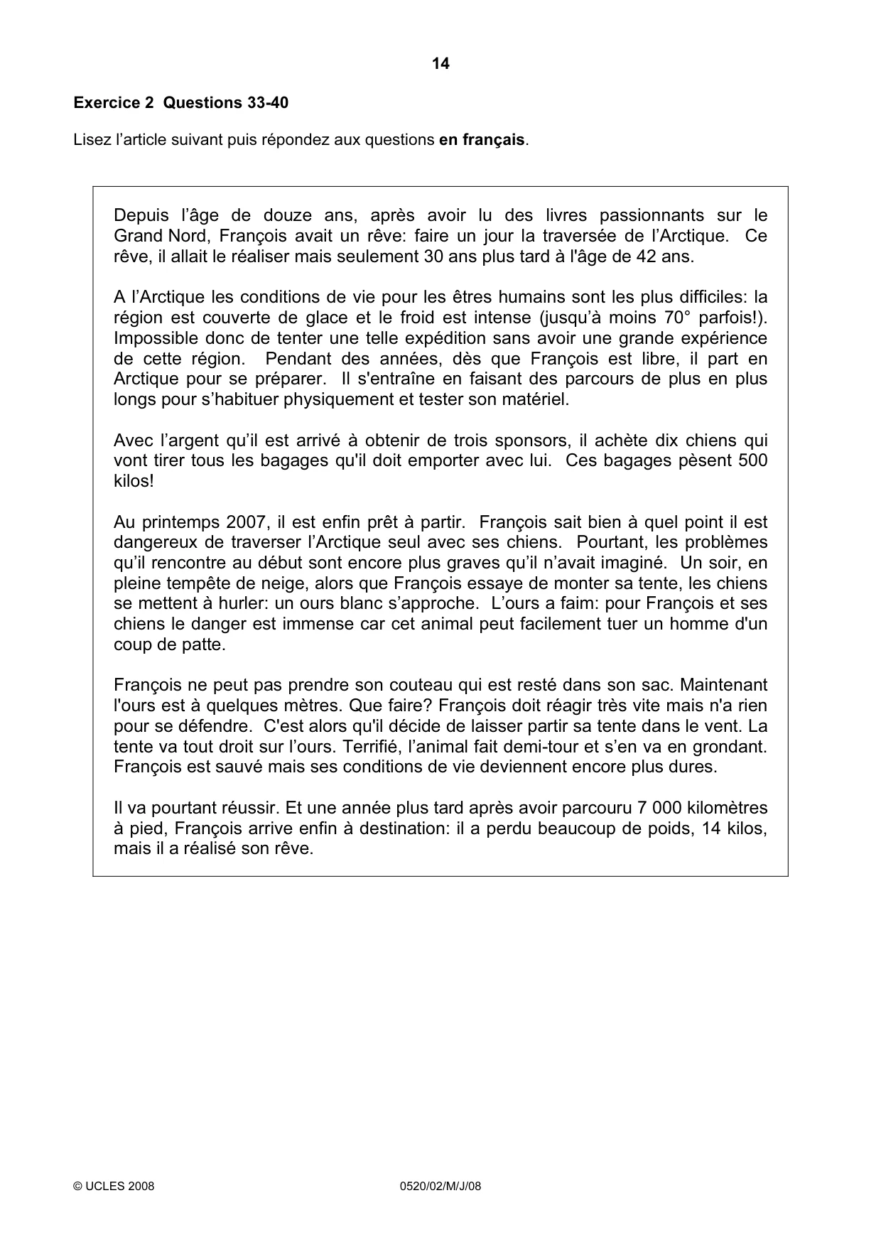 Cambridge IGCSE French - Foreign Language 0520 2008 May/June Paper 2 · Variant 1 question paper, page 14 of 16