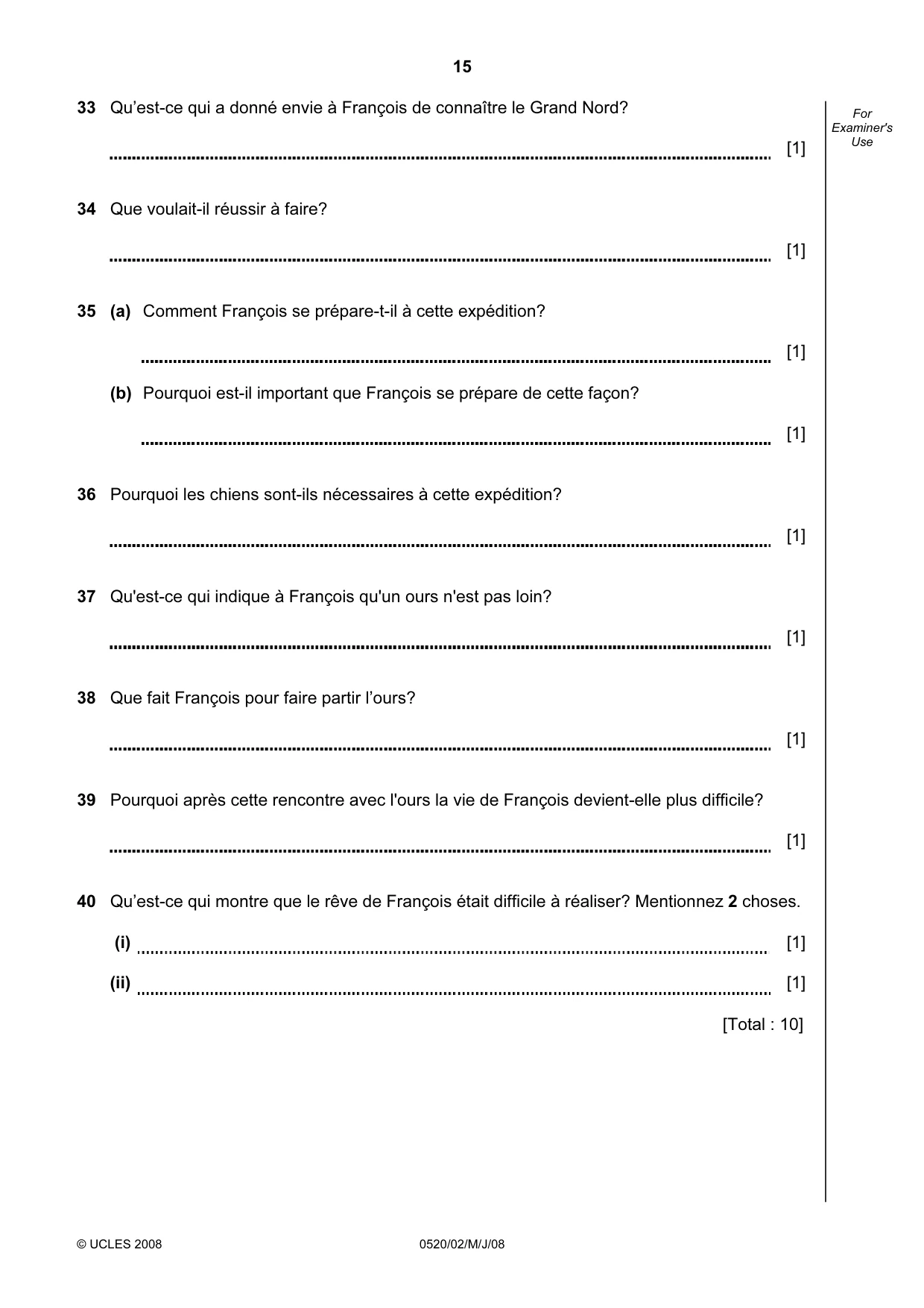 Cambridge IGCSE French - Foreign Language 0520 2008 May/June Paper 2 · Variant 1 question paper, page 15 of 16