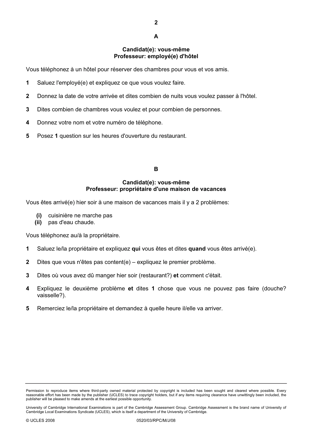 Cambridge IGCSE French - Foreign Language 0520 2008 May/June Paper 3 · Variant 1 question paper, page 2 of 18