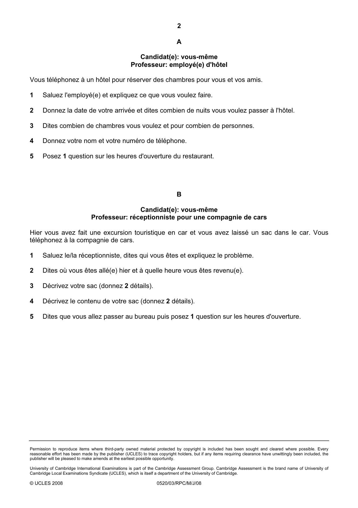 Cambridge IGCSE French - Foreign Language 0520 2008 May/June Paper 3 · Variant 1 question paper, page 4 of 18