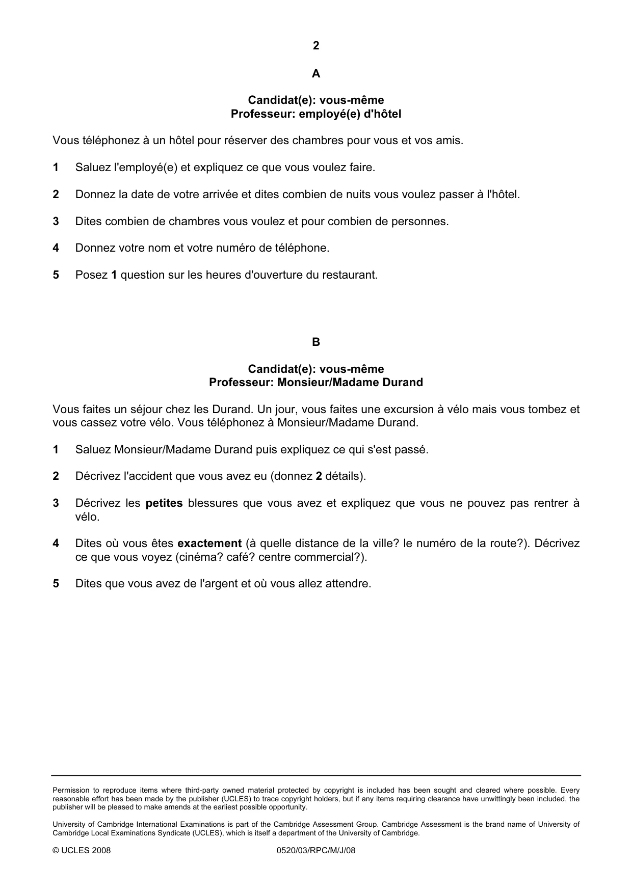 Cambridge IGCSE French - Foreign Language 0520 2008 May/June Paper 3 · Variant 1 question paper, page 6 of 18