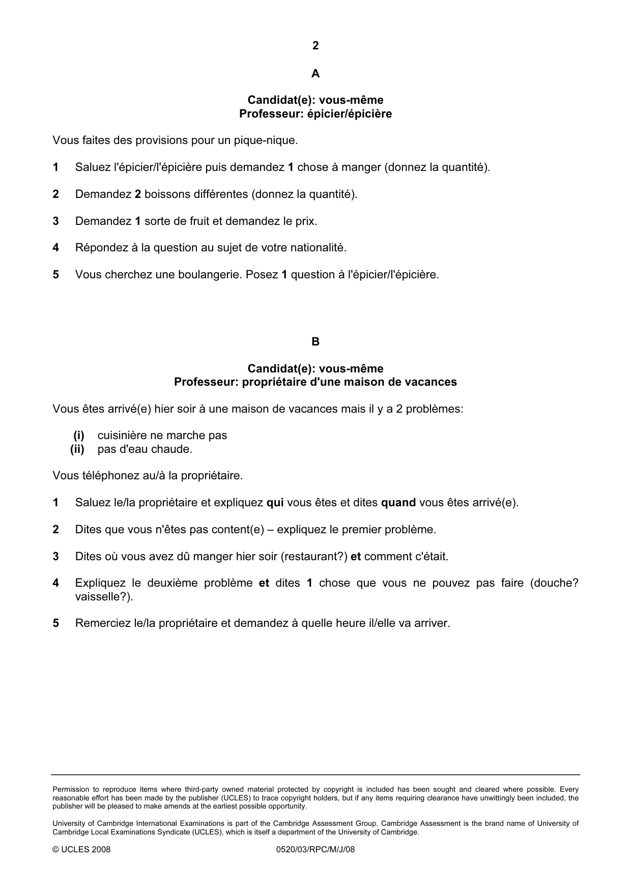 Cambridge IGCSE French - Foreign Language 0520 2008 May/June Paper 3 · Variant 1 question paper, page 8 of 18