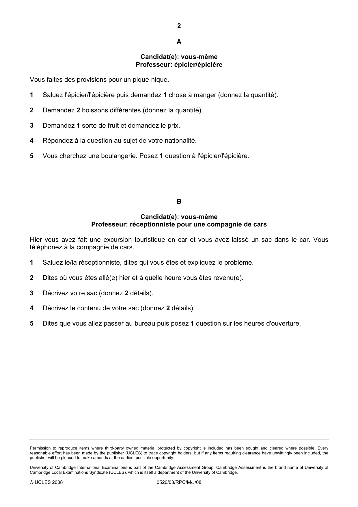 Cambridge IGCSE French - Foreign Language 0520 2008 May/June Paper 3 · Variant 1 question paper, page 10 of 18
