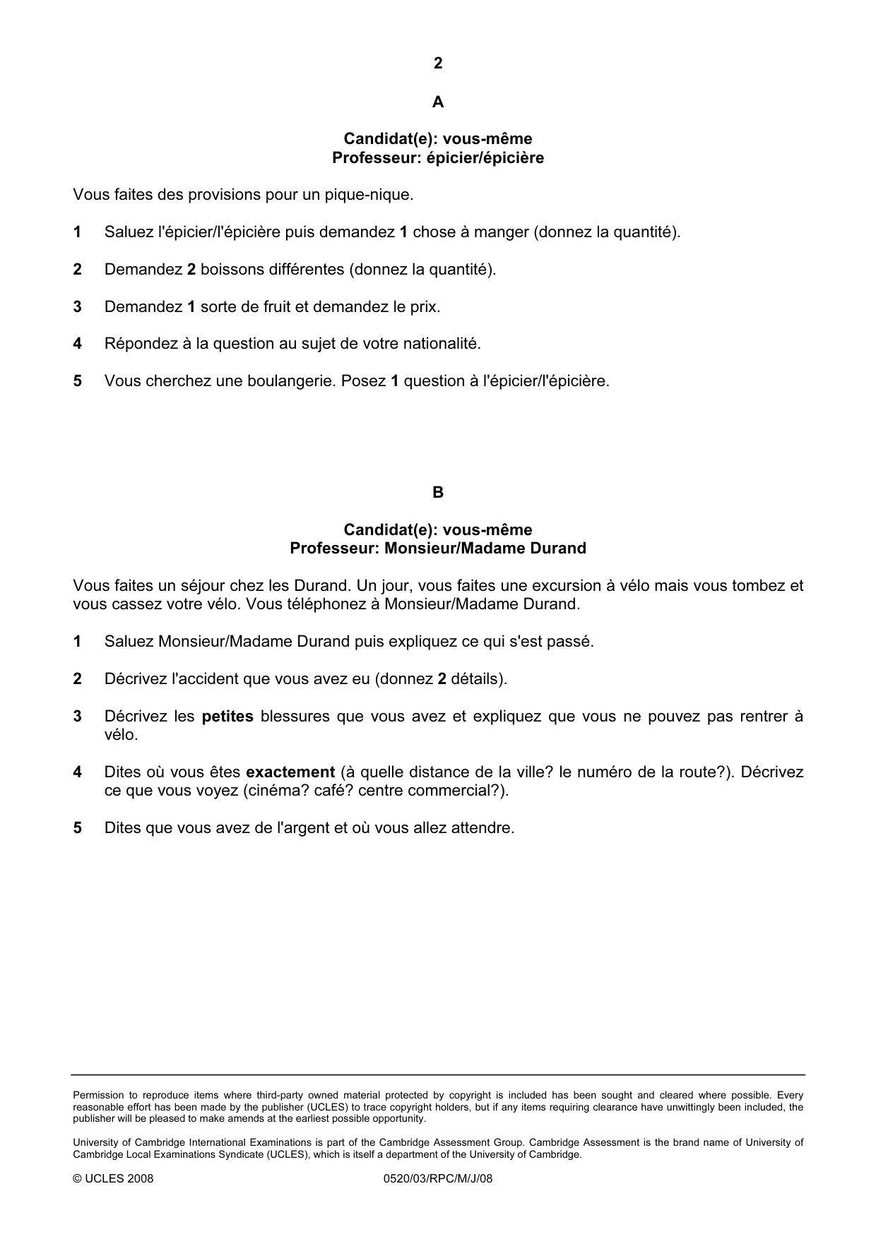 Cambridge IGCSE French - Foreign Language 0520 2008 May/June Paper 3 · Variant 1 question paper, page 12 of 18