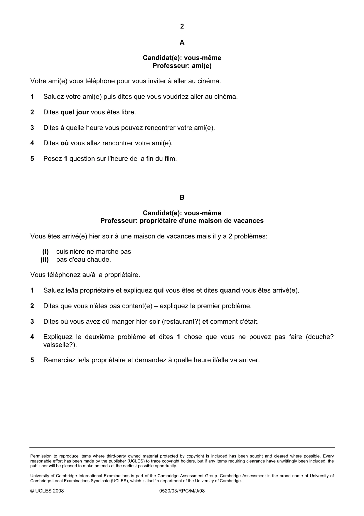 Cambridge IGCSE French - Foreign Language 0520 2008 May/June Paper 3 · Variant 1 question paper, page 14 of 18