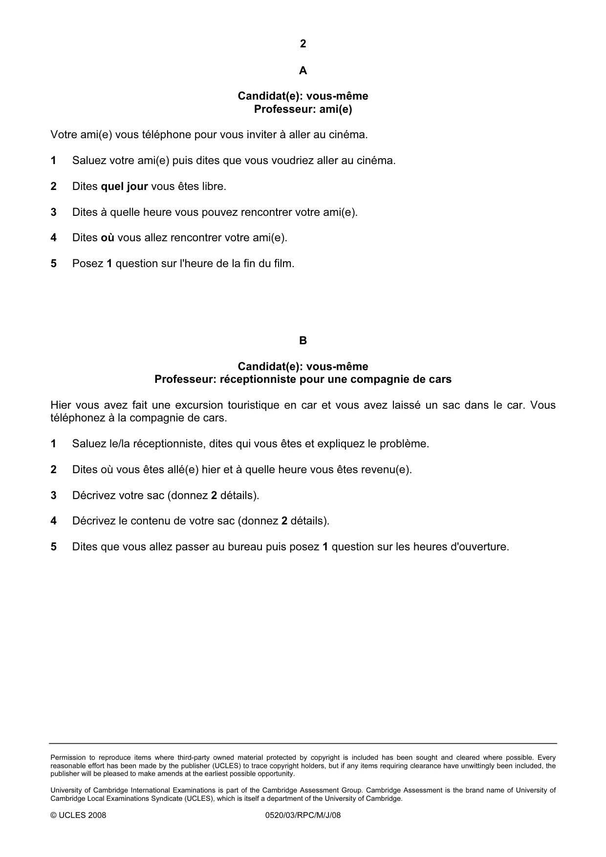 Cambridge IGCSE French - Foreign Language 0520 2008 May/June Paper 3 · Variant 1 question paper, page 16 of 18