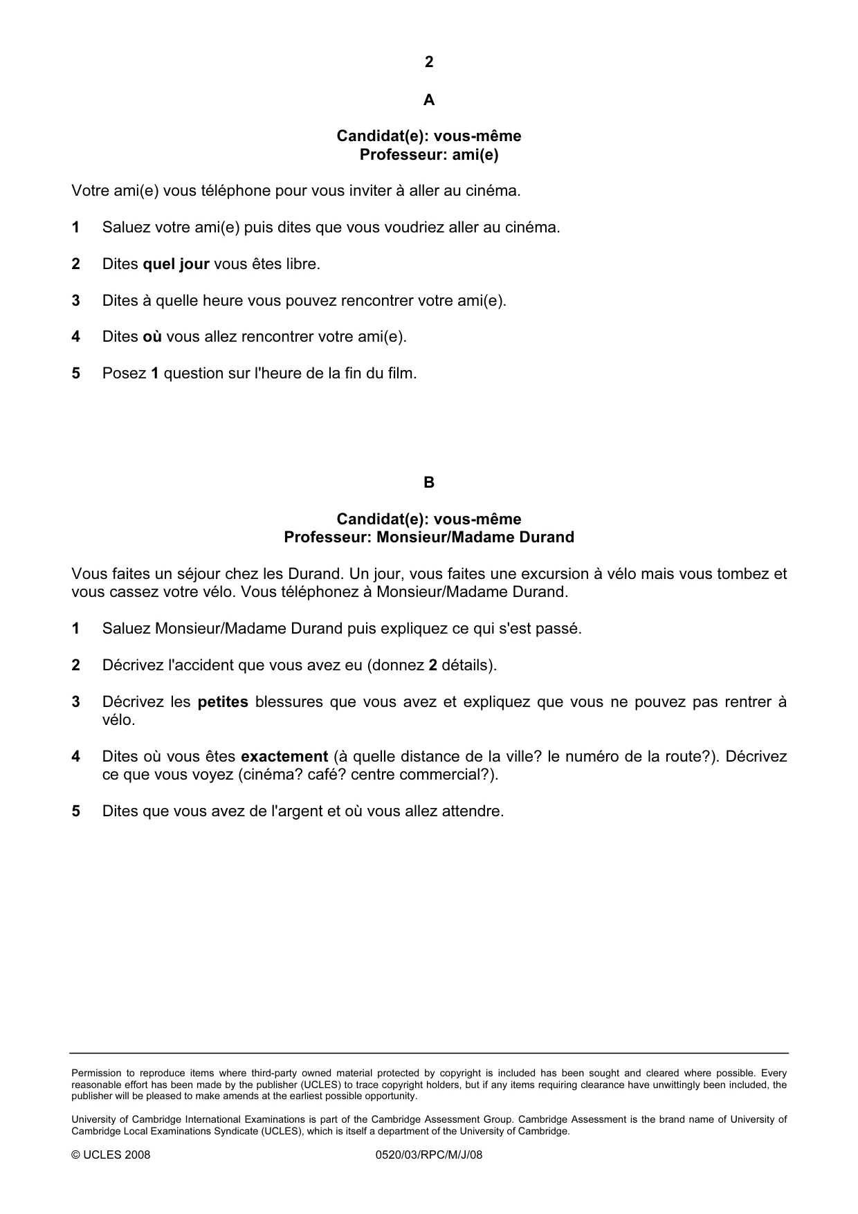 Cambridge IGCSE French - Foreign Language 0520 2008 May/June Paper 3 · Variant 1 question paper, page 18 of 18