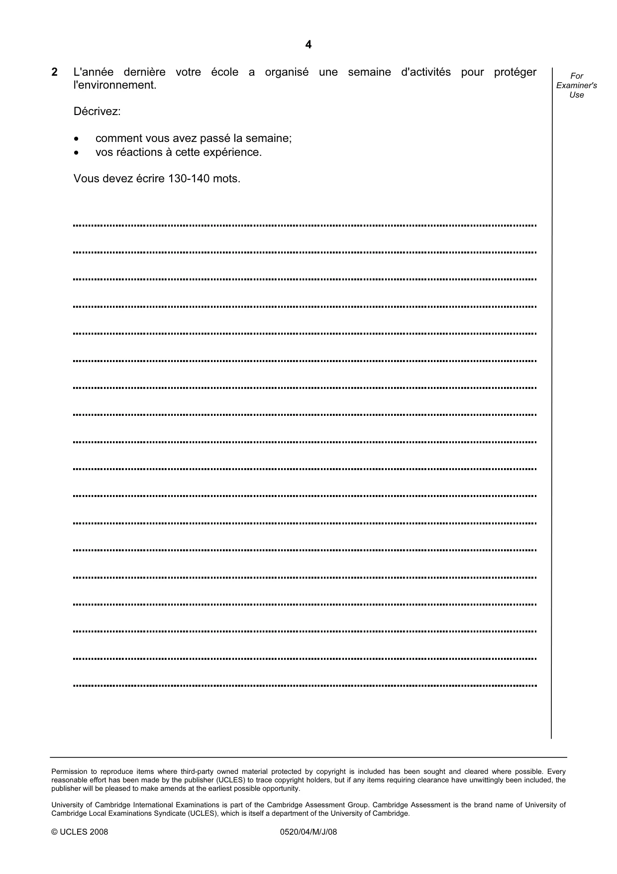 Cambridge IGCSE French - Foreign Language 0520 2008 May/June Paper 4 · Variant 1 question paper, page 4 of 4