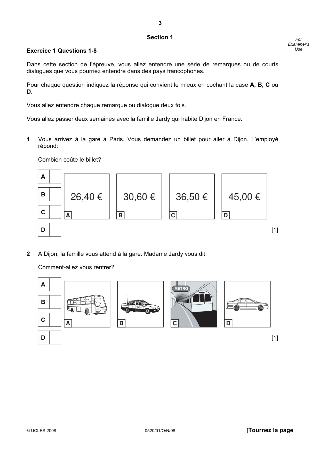 Cambridge IGCSE French - Foreign Language 0520 2008 Oct/Nov Paper 1 · Variant 0 question paper, page 3 of 12