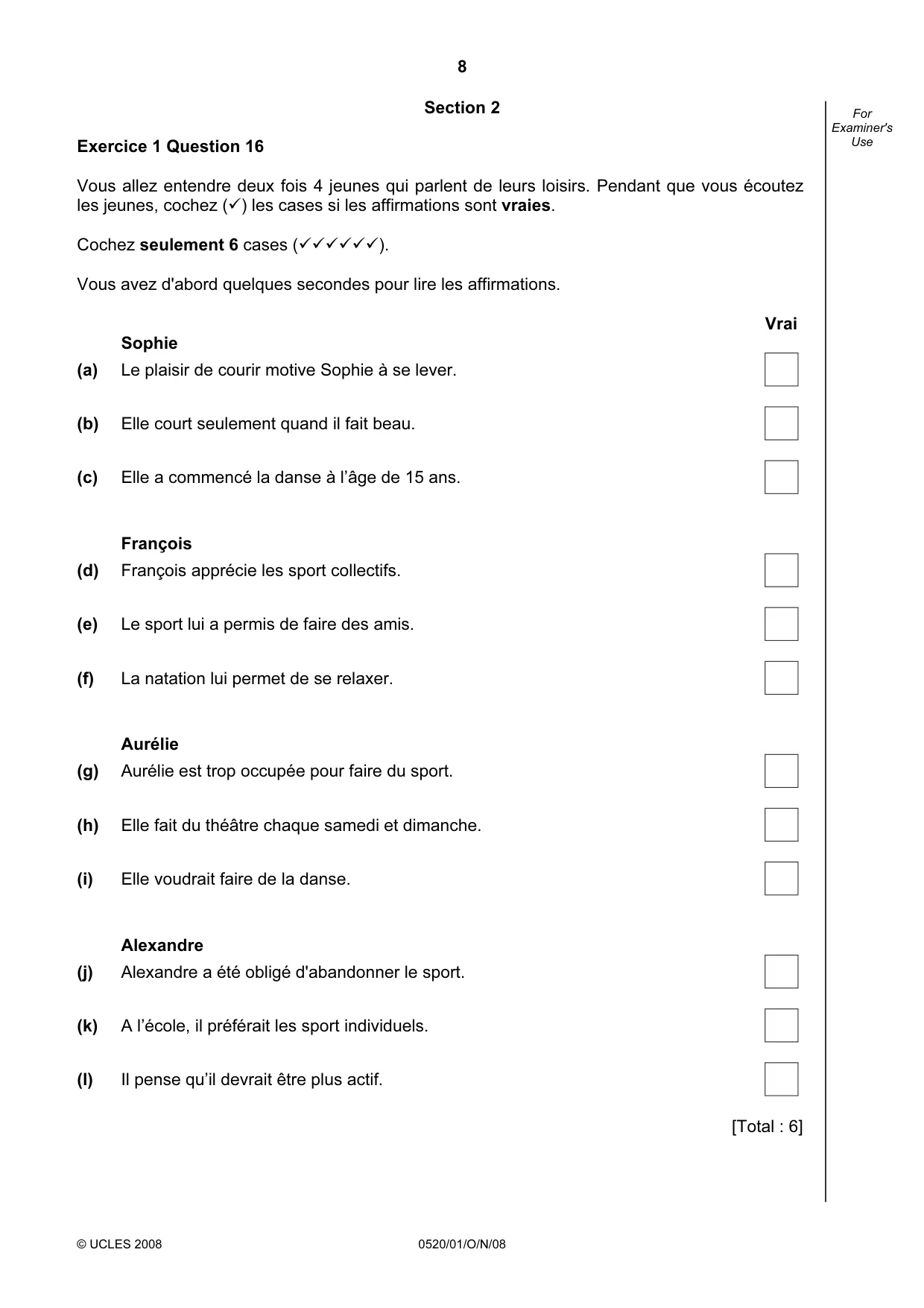 Cambridge IGCSE French - Foreign Language 0520 2008 Oct/Nov Paper 1 · Variant 0 question paper, page 8 of 12