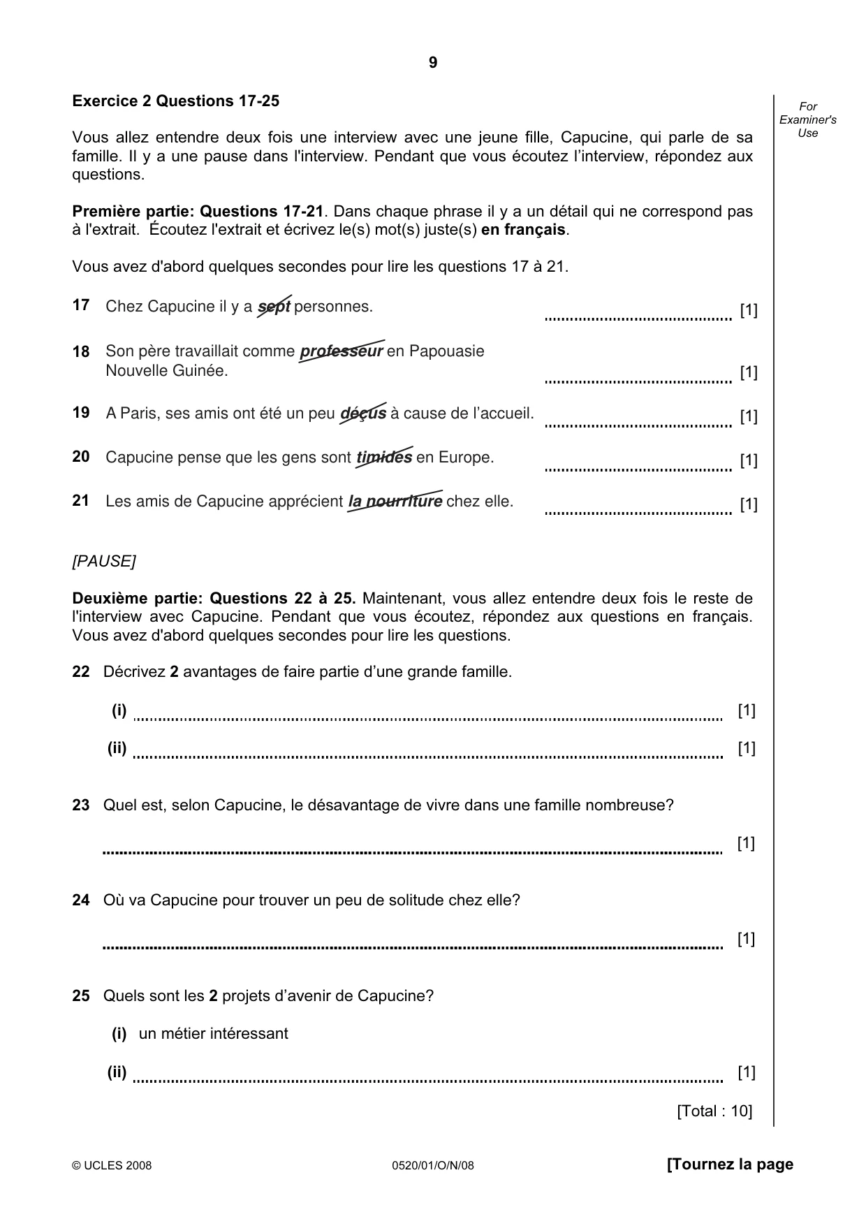Cambridge IGCSE French - Foreign Language 0520 2008 Oct/Nov Paper 1 · Variant 0 question paper, page 9 of 12