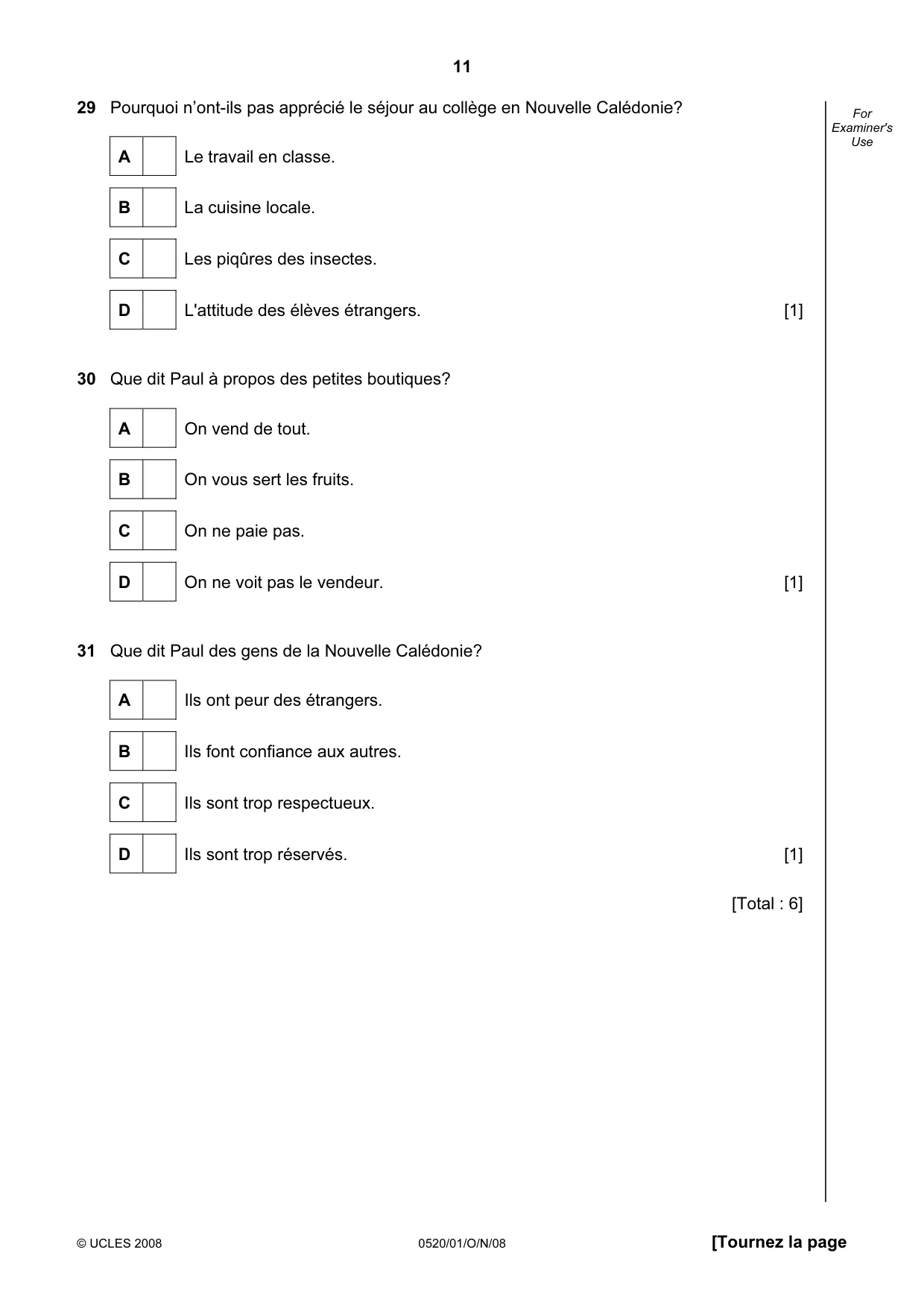 Cambridge IGCSE French - Foreign Language 0520 2008 Oct/Nov Paper 1 · Variant 0 question paper, page 11 of 12