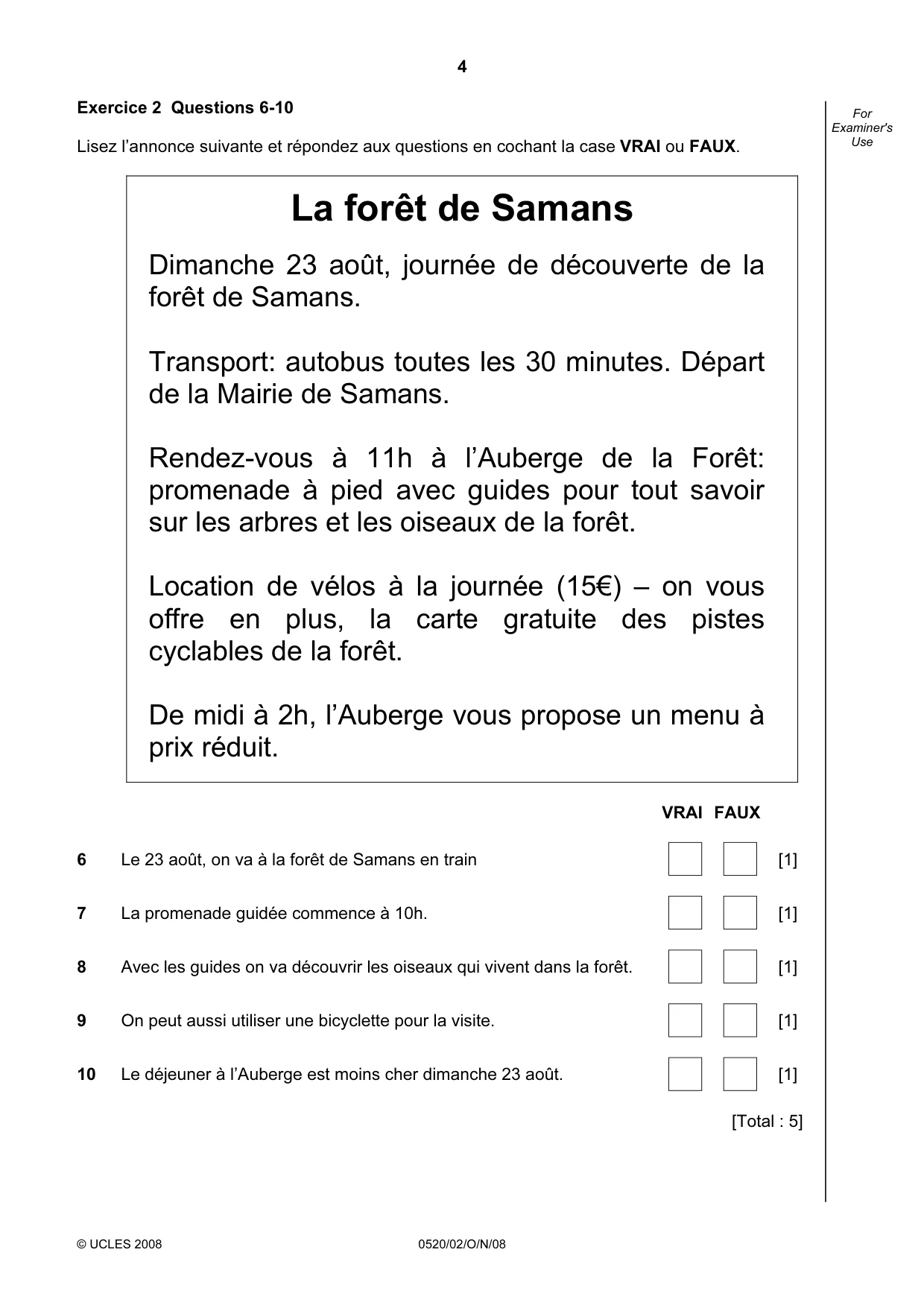 Cambridge IGCSE French - Foreign Language 0520 2008 Oct/Nov Paper 2 · Variant 0 question paper, page 4 of 16