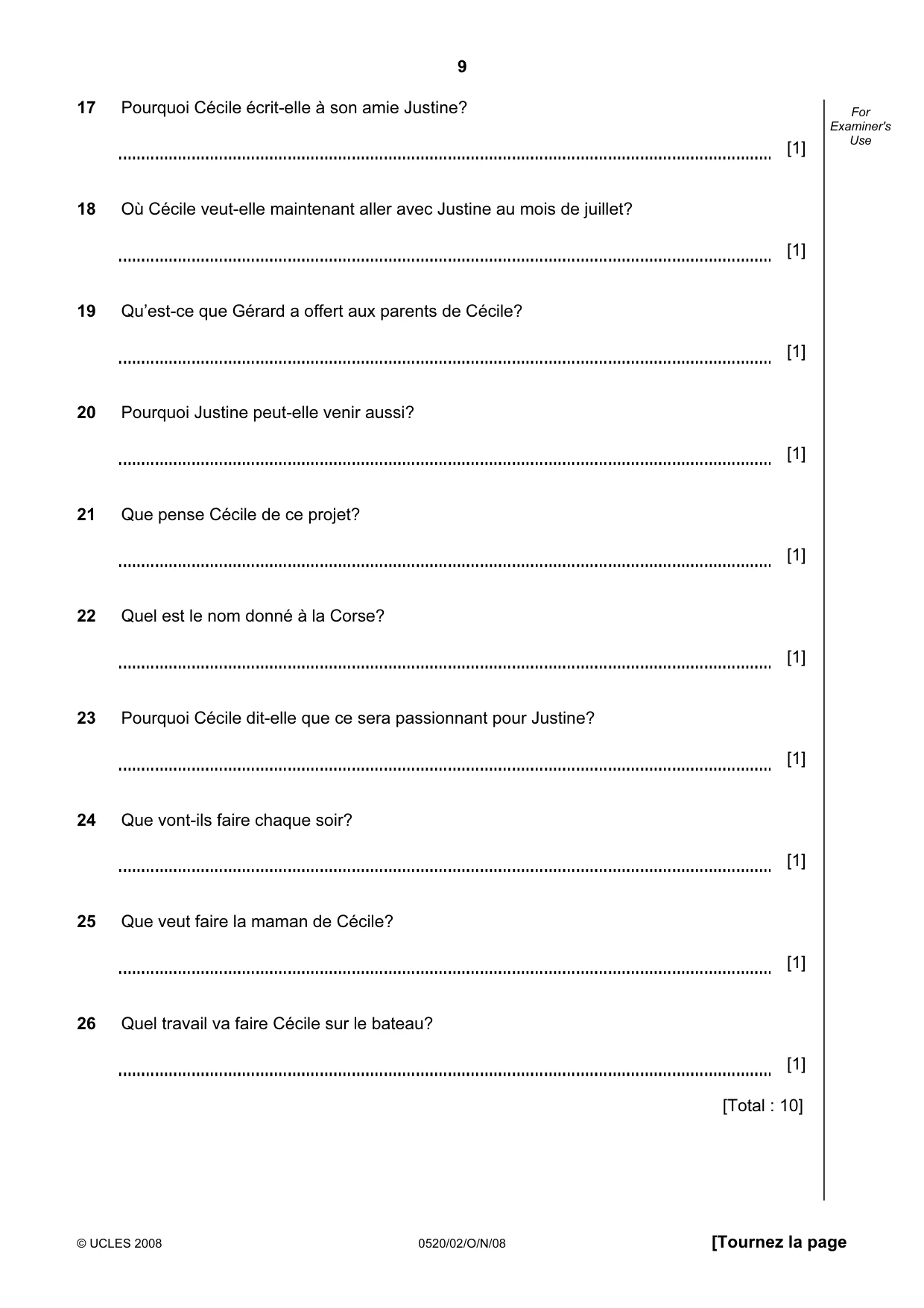 Cambridge IGCSE French - Foreign Language 0520 2008 Oct/Nov Paper 2 · Variant 0 question paper, page 9 of 16