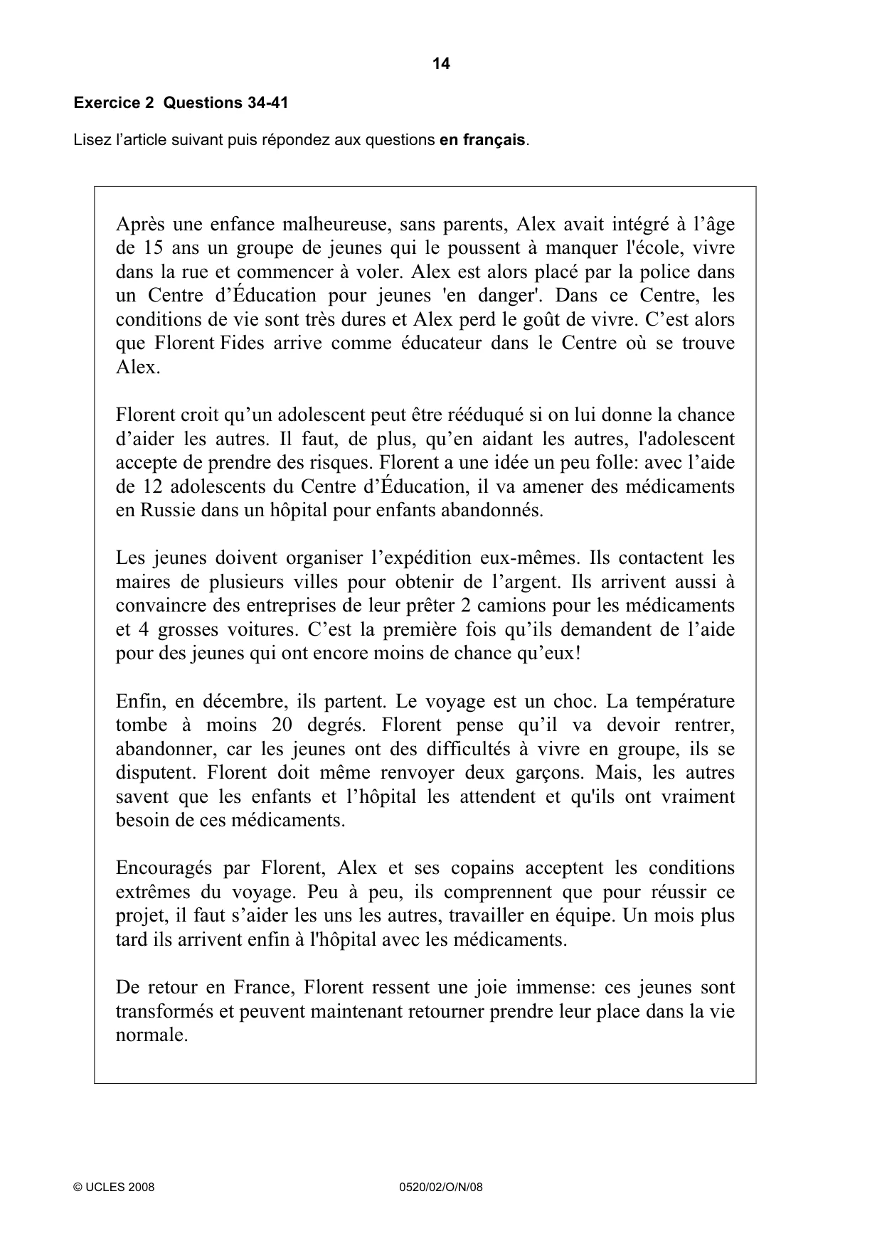 Cambridge IGCSE French - Foreign Language 0520 2008 Oct/Nov Paper 2 · Variant 0 question paper, page 14 of 16