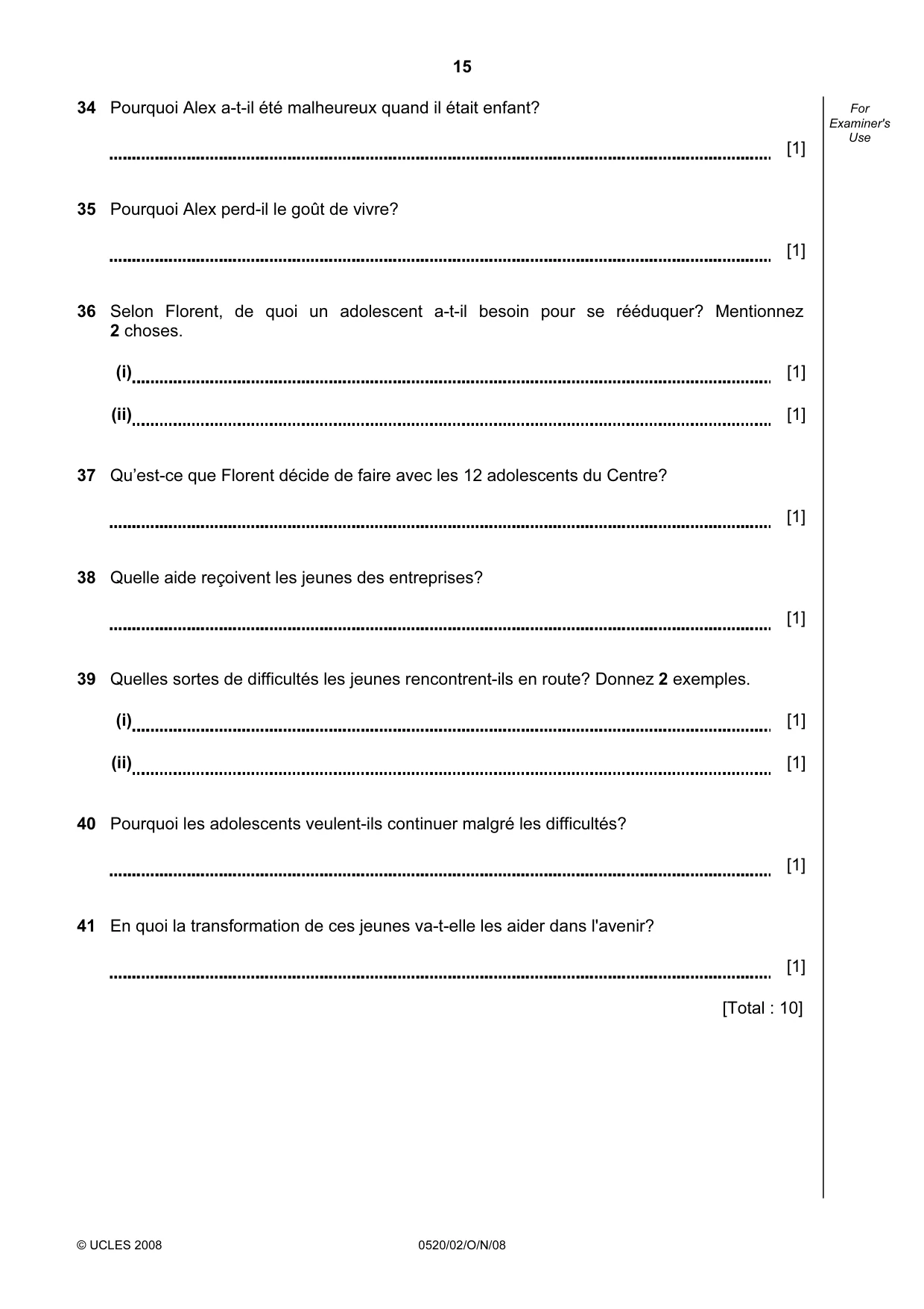 Cambridge IGCSE French - Foreign Language 0520 2008 Oct/Nov Paper 2 · Variant 0 question paper, page 15 of 16