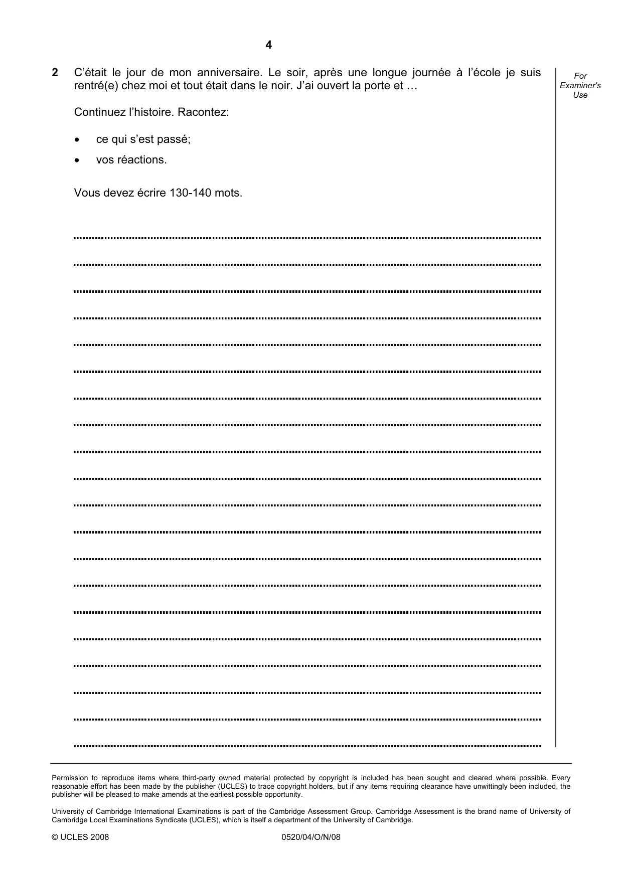 Cambridge IGCSE French - Foreign Language 0520 2008 Oct/Nov Paper 4 · Variant 0 question paper, page 4 of 4