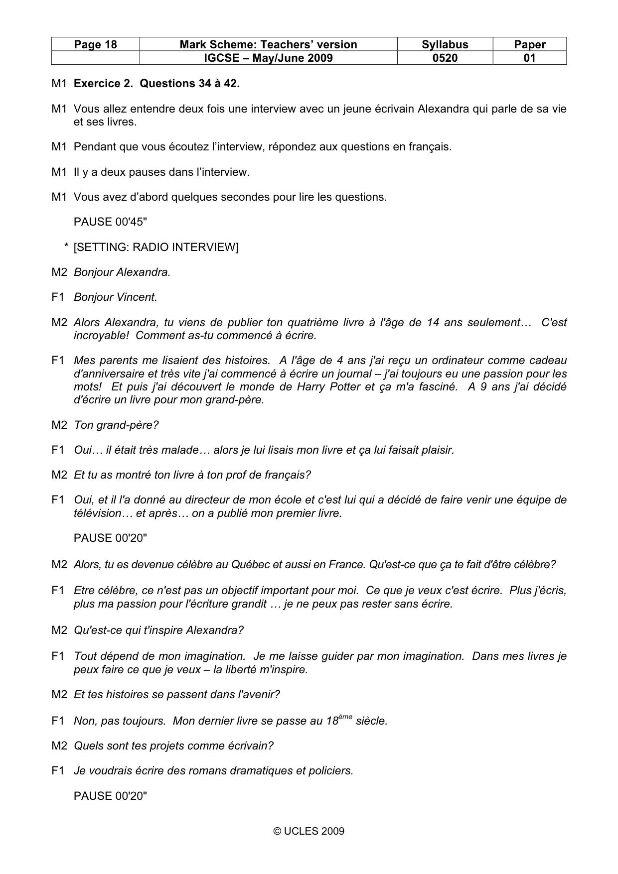 Mark scheme, page 18 of 19