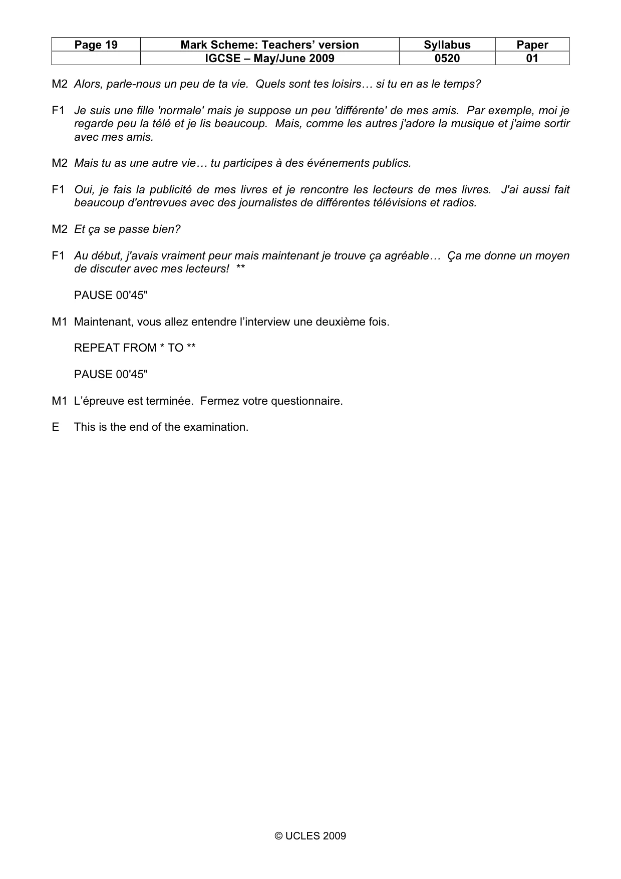 Mark scheme, page 19 of 19