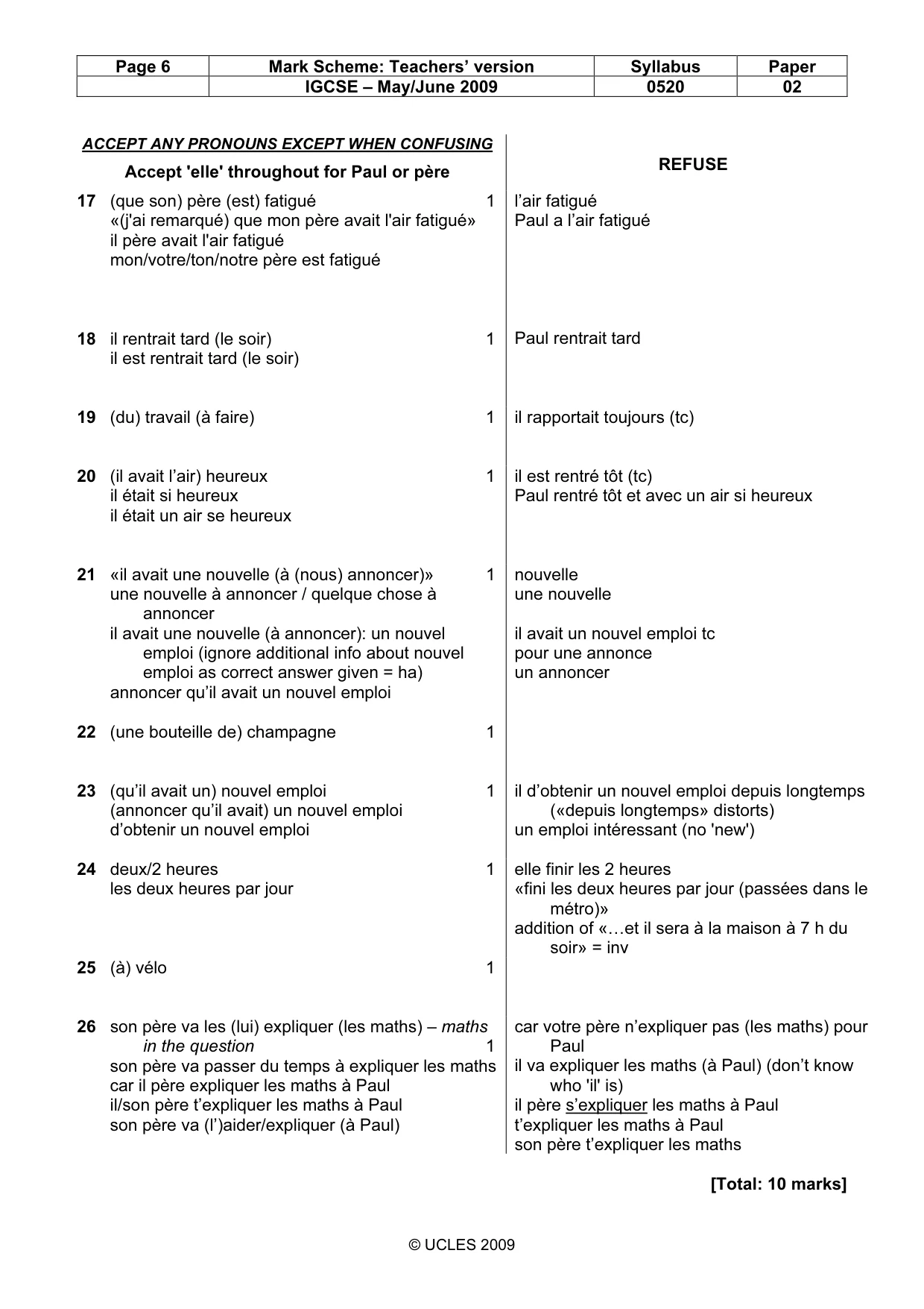 Mark scheme, page 6 of 11