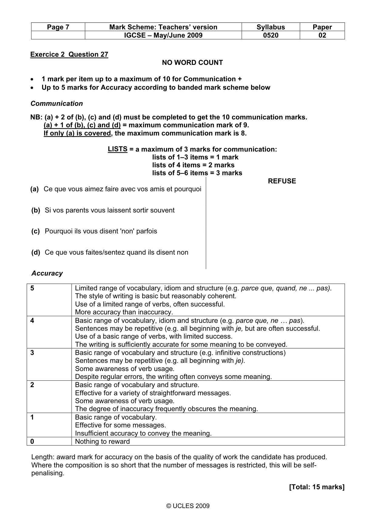 Mark scheme, page 7 of 11