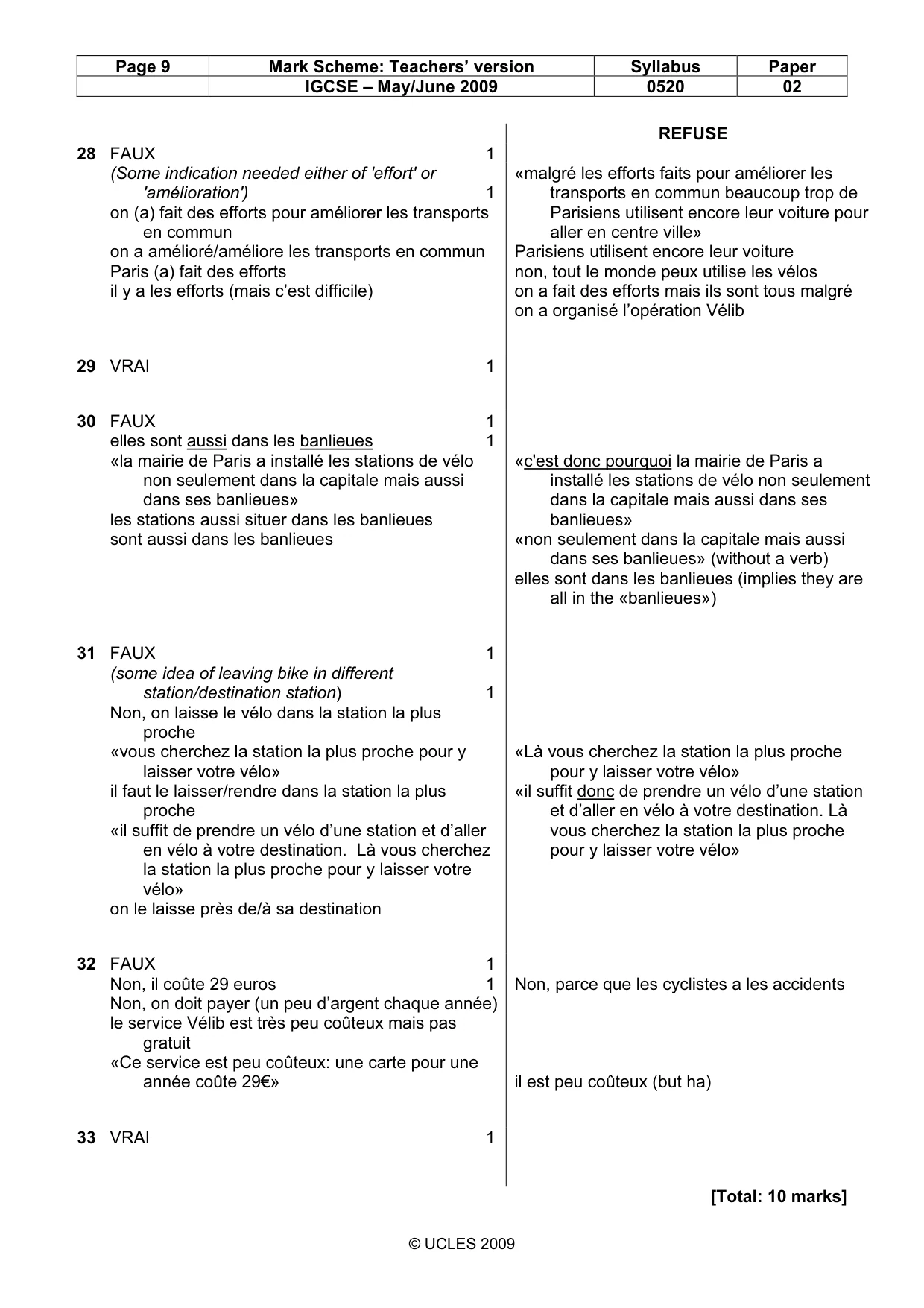 Mark scheme, page 9 of 11