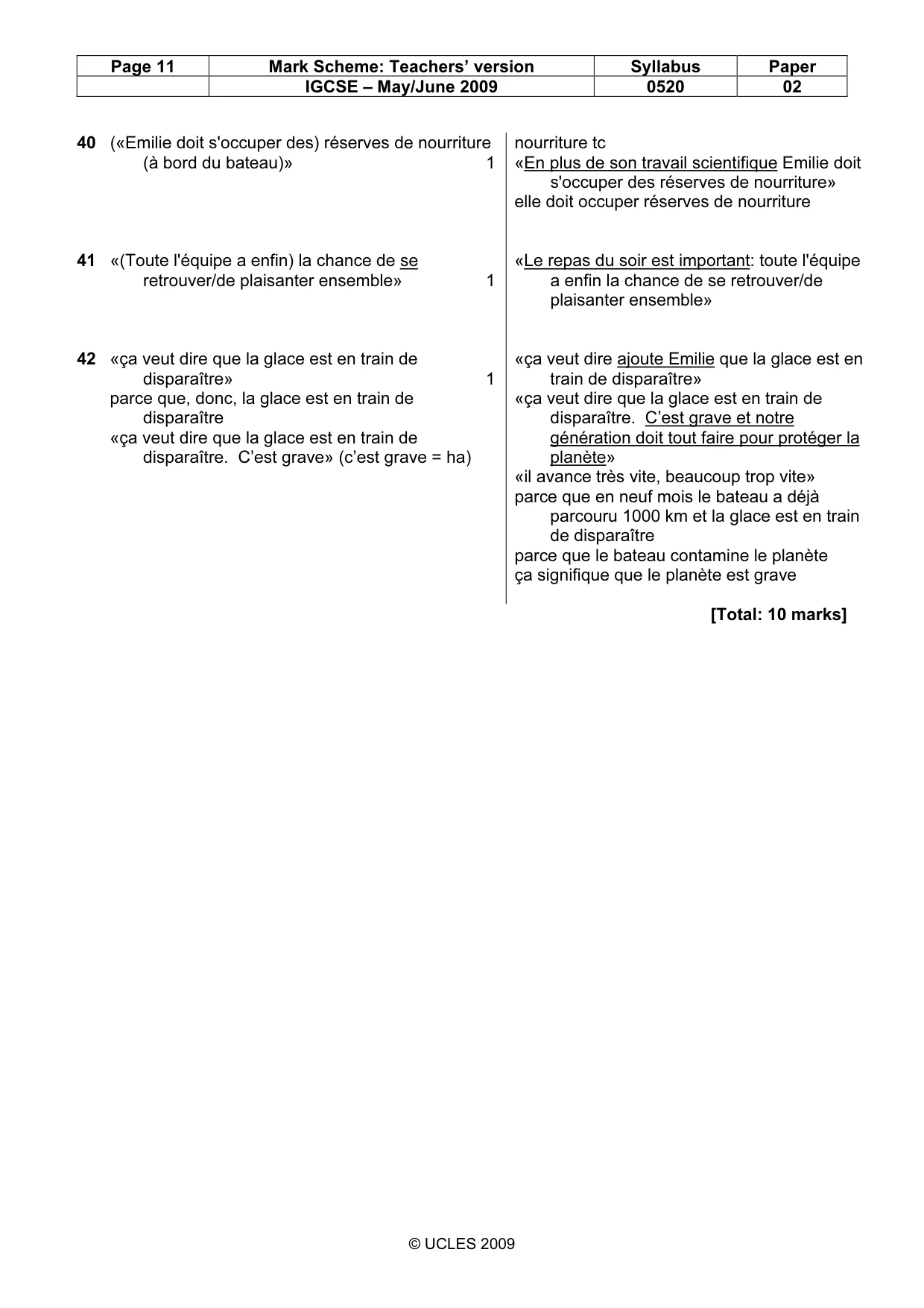 Mark scheme, page 11 of 11