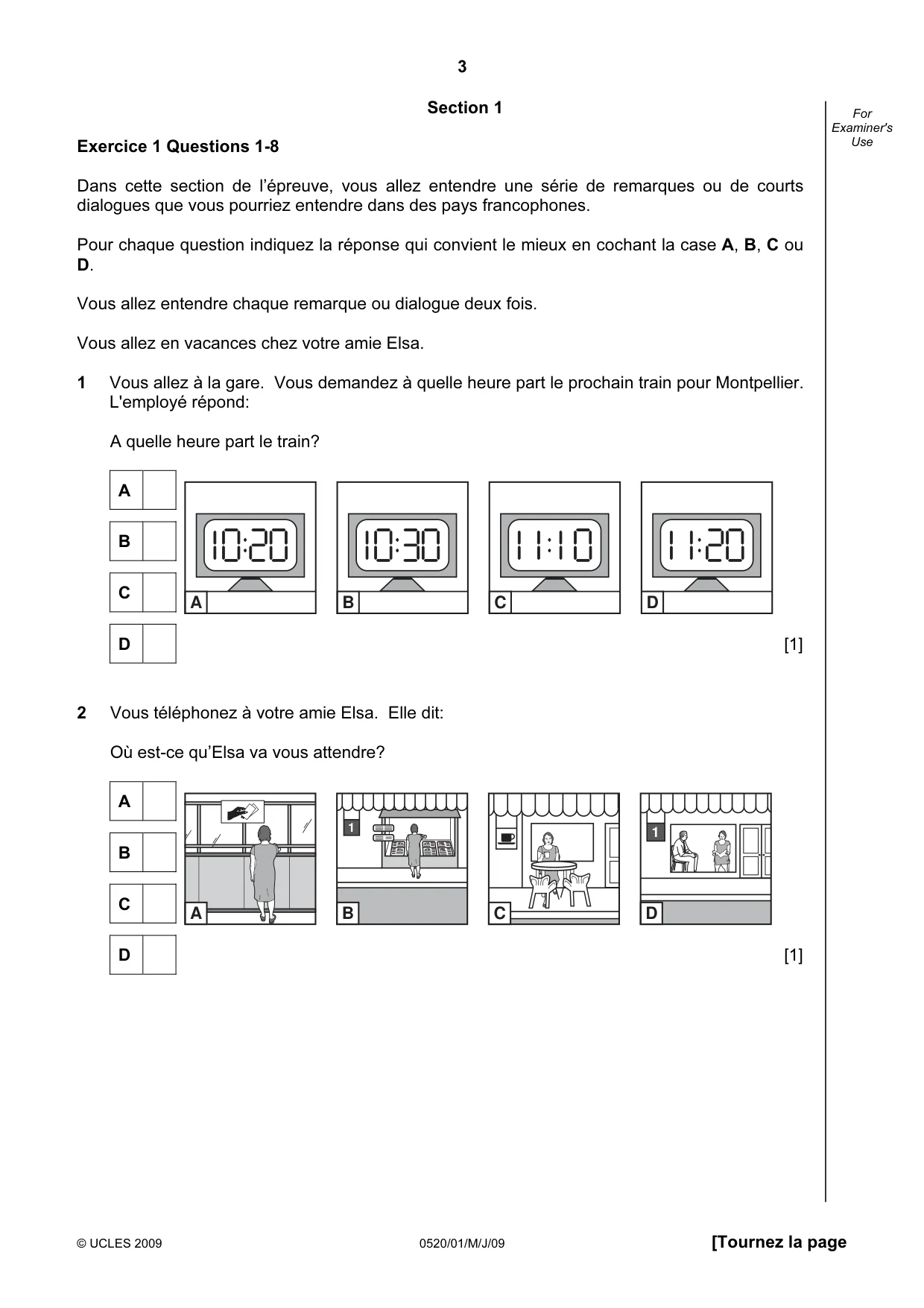 Cambridge IGCSE French - Foreign Language 0520 2009 May/June Paper 1 · Variant 1 question paper, page 3 of 12