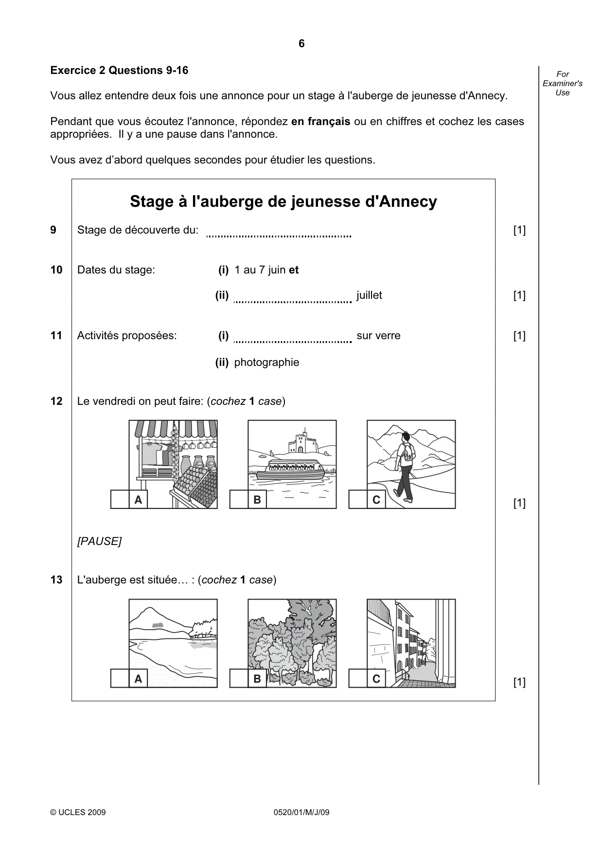 Cambridge IGCSE French - Foreign Language 0520 2009 May/June Paper 1 · Variant 1 question paper, page 6 of 12