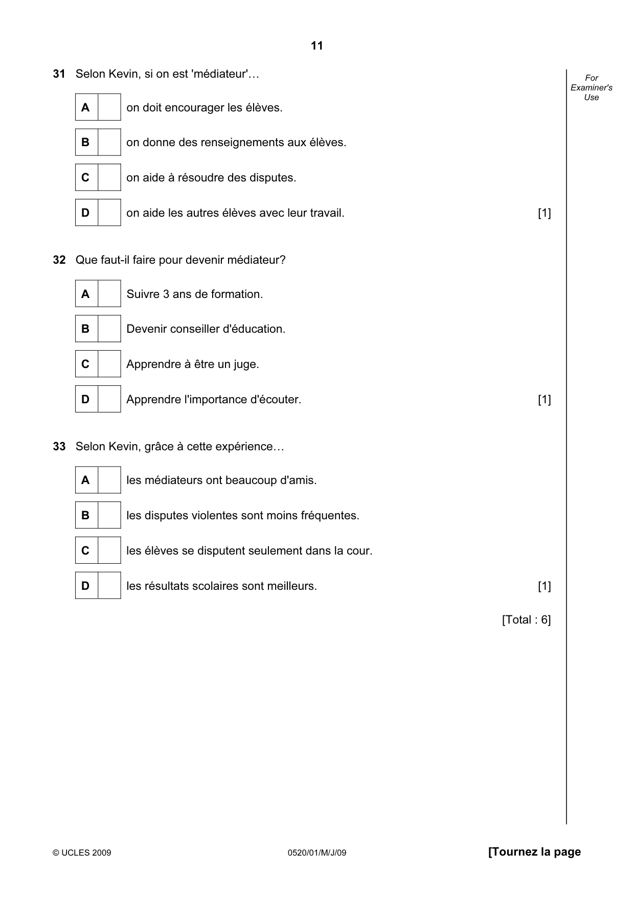 Cambridge IGCSE French - Foreign Language 0520 2009 May/June Paper 1 · Variant 1 question paper, page 11 of 12