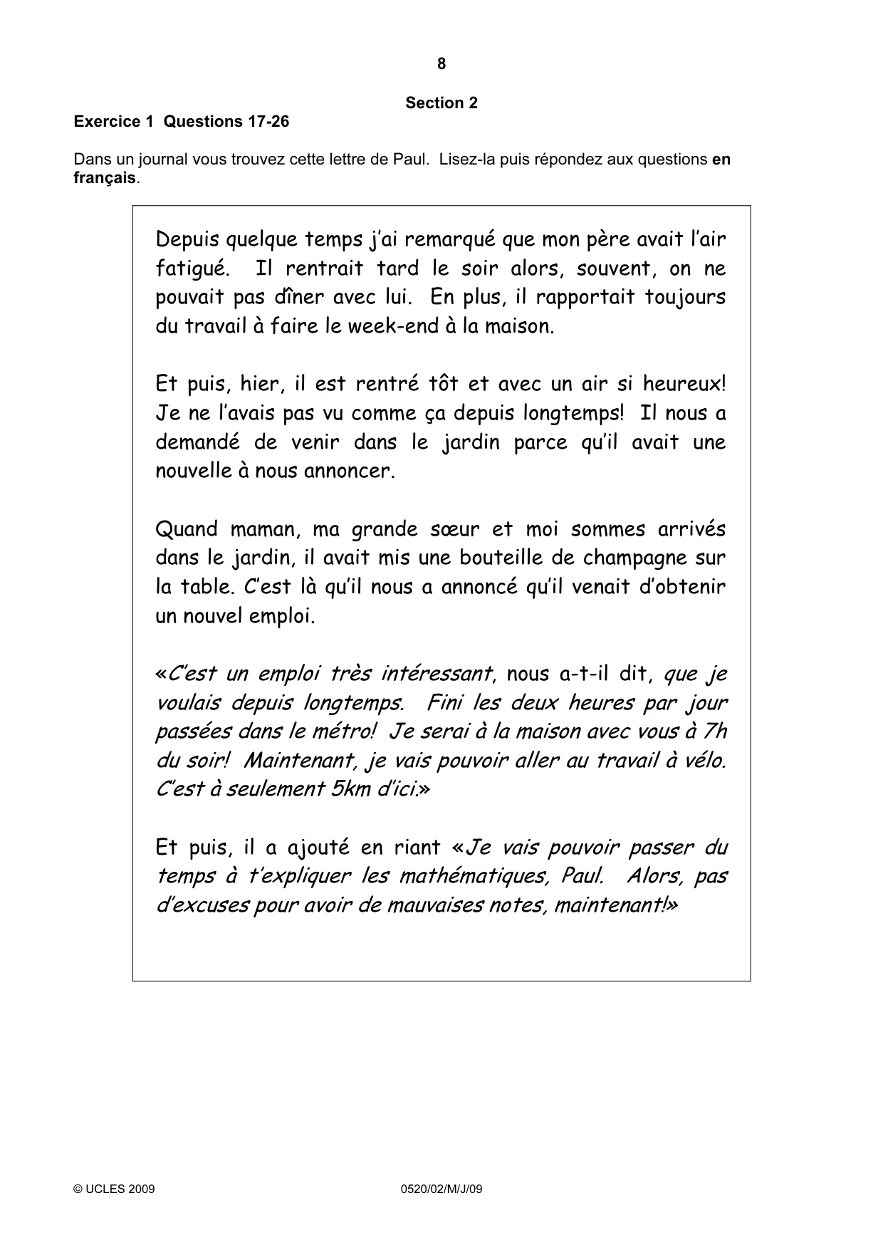 Cambridge IGCSE French - Foreign Language 0520 2009 May/June Paper 2 · Variant 1 question paper, page 8 of 16
