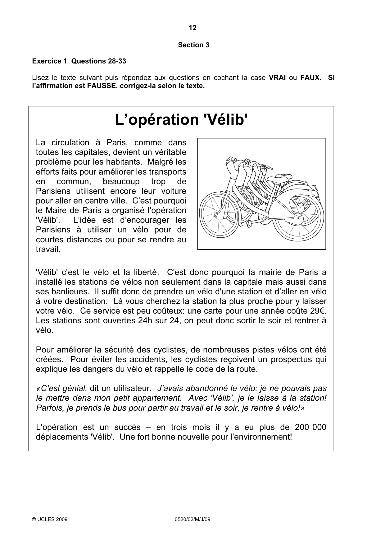 Cambridge IGCSE French - Foreign Language 0520 2009 May/June Paper 2 · Variant 1 question paper, page 12 of 16