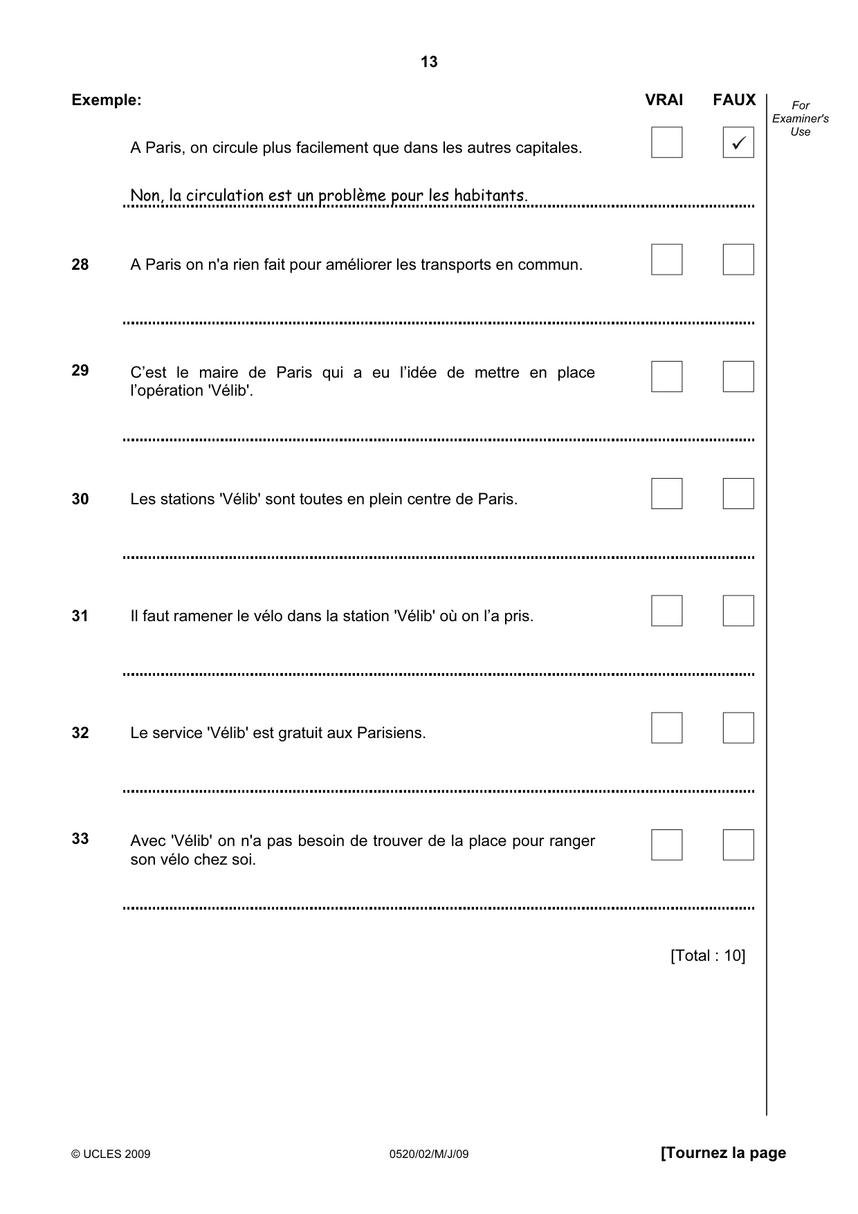 Cambridge IGCSE French - Foreign Language 0520 2009 May/June Paper 2 · Variant 1 question paper, page 13 of 16