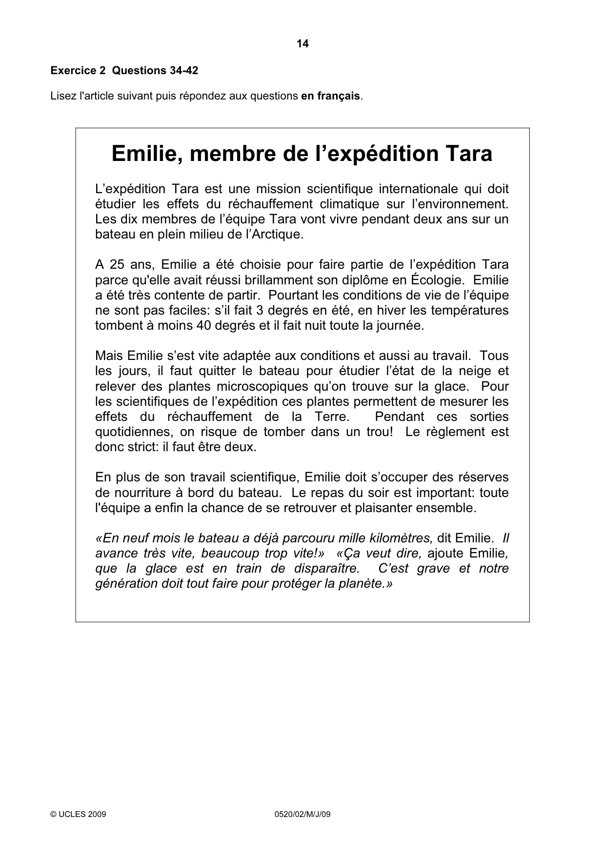 Cambridge IGCSE French - Foreign Language 0520 2009 May/June Paper 2 · Variant 1 question paper, page 14 of 16