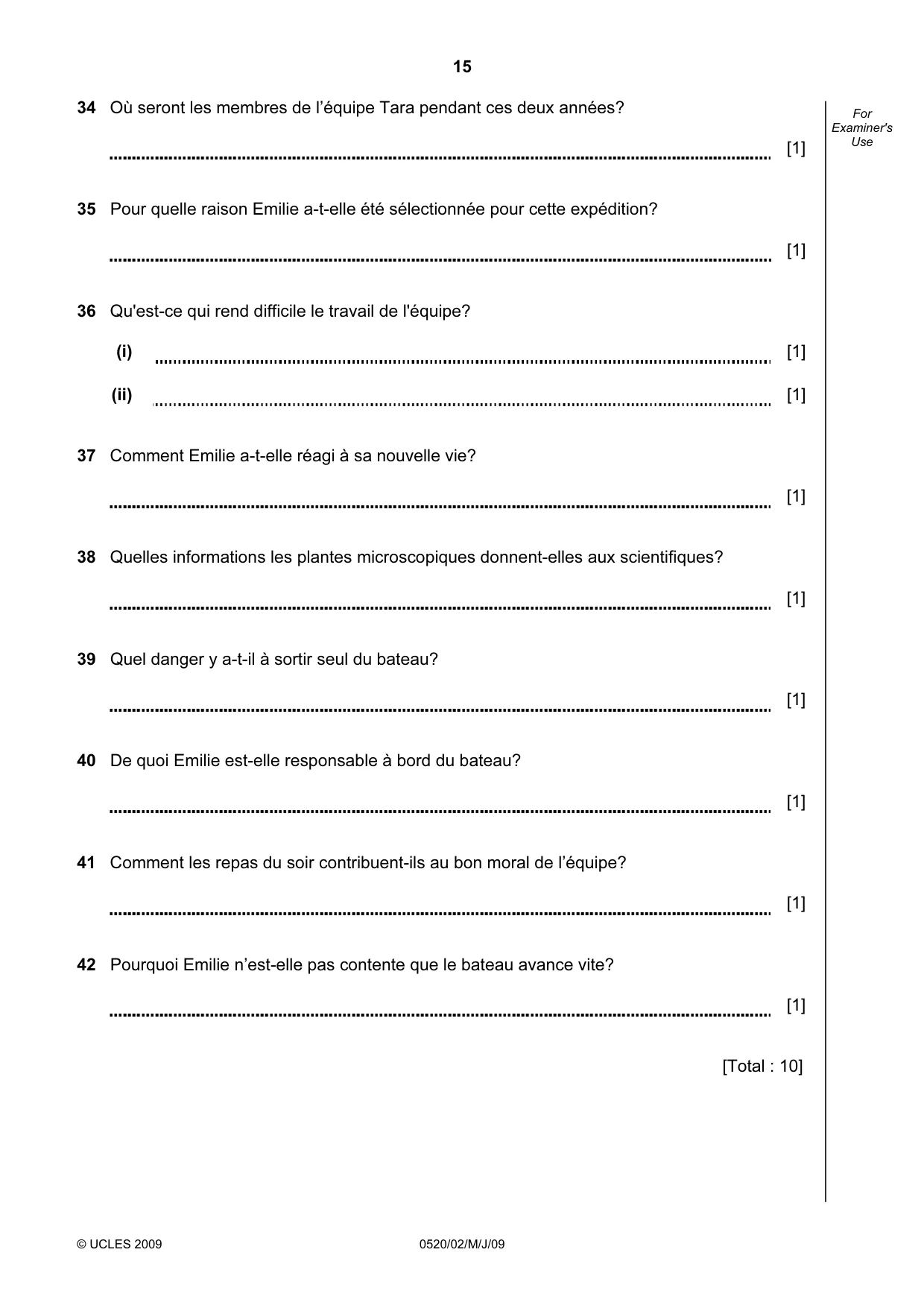 Cambridge IGCSE French - Foreign Language 0520 2009 May/June Paper 2 · Variant 1 question paper, page 15 of 16