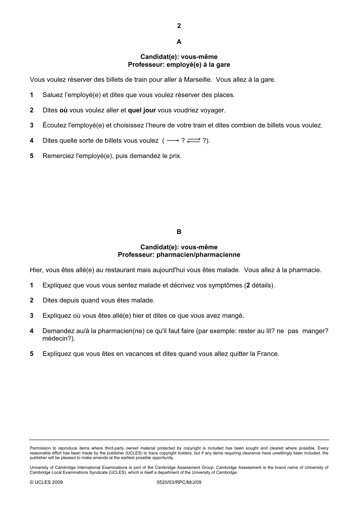 Cambridge IGCSE French - Foreign Language 0520 2009 May/June Paper 3 · Variant 1 question paper, page 2 of 18